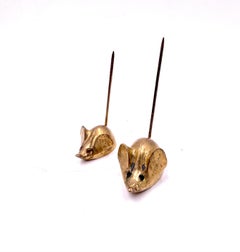 Whimsical Pair of Brass Mouse Sculptures
