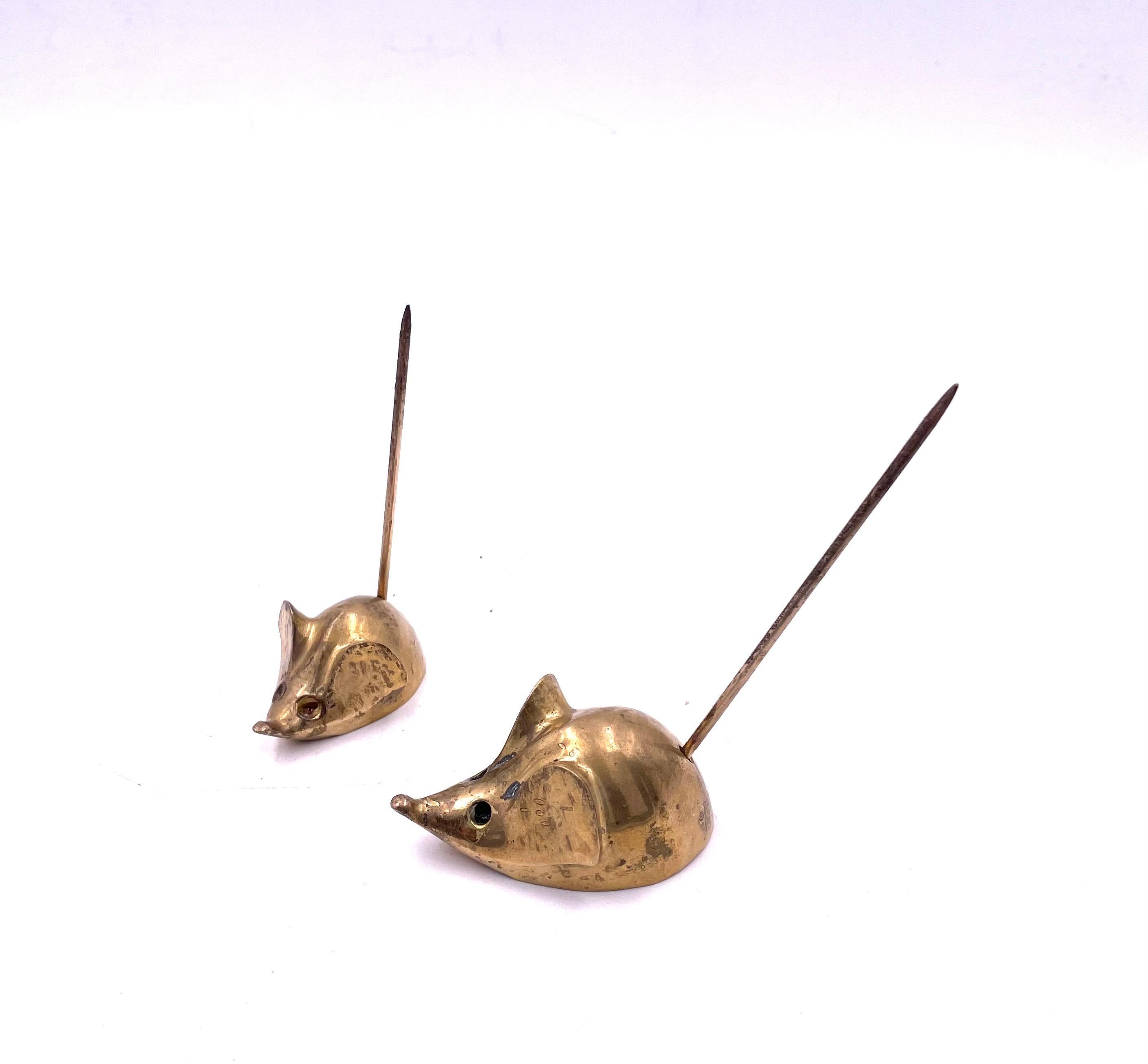 Post-Modern Whimsical Pair of Brass Mouse Sculptures