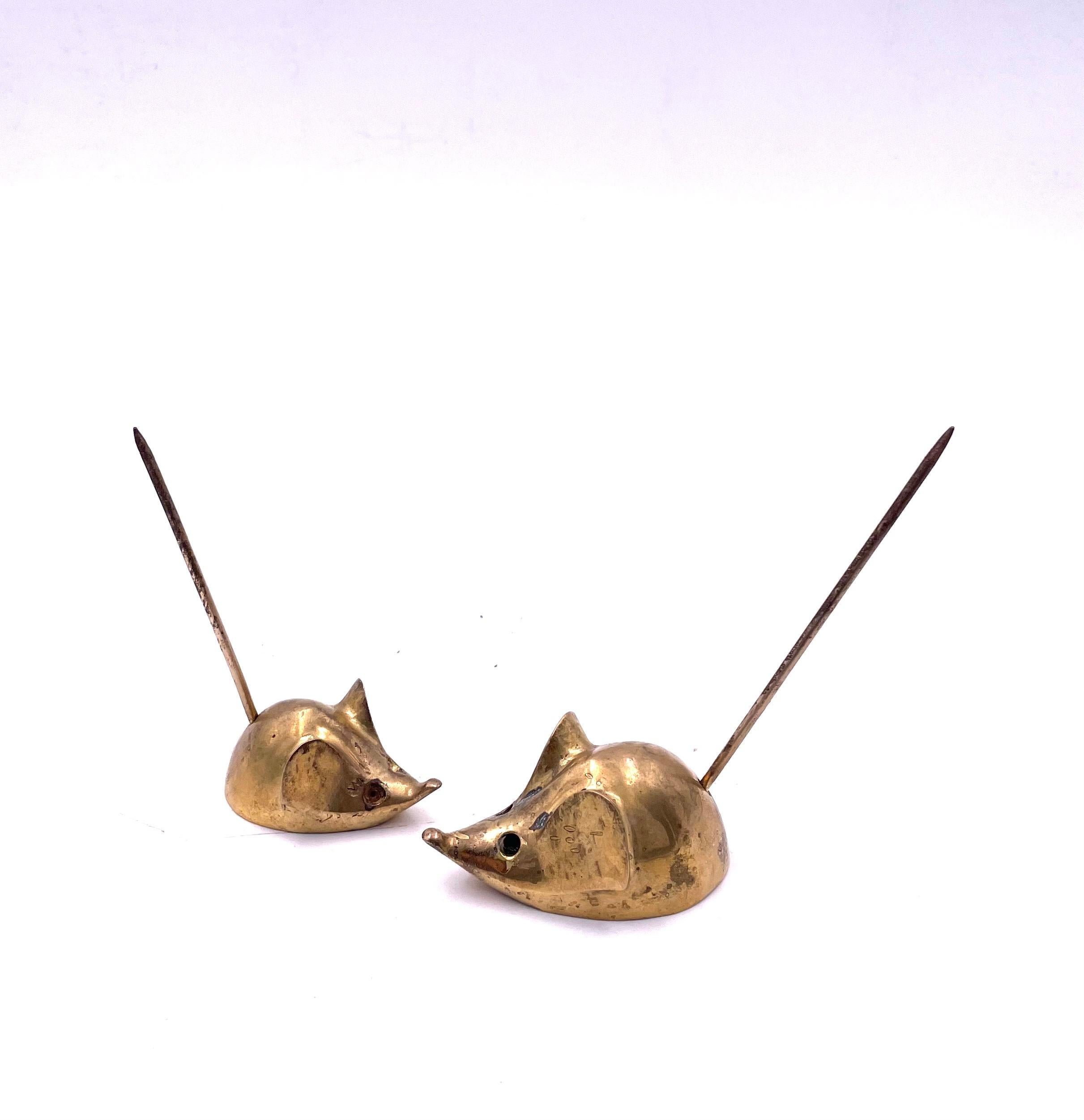 North American Whimsical Pair of Brass Mouse Sculptures