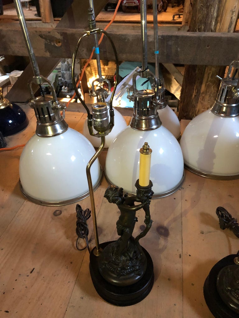 Whimsical Pair of Bronze Finish Cherub Table Lamps For Sale at 1stDibs