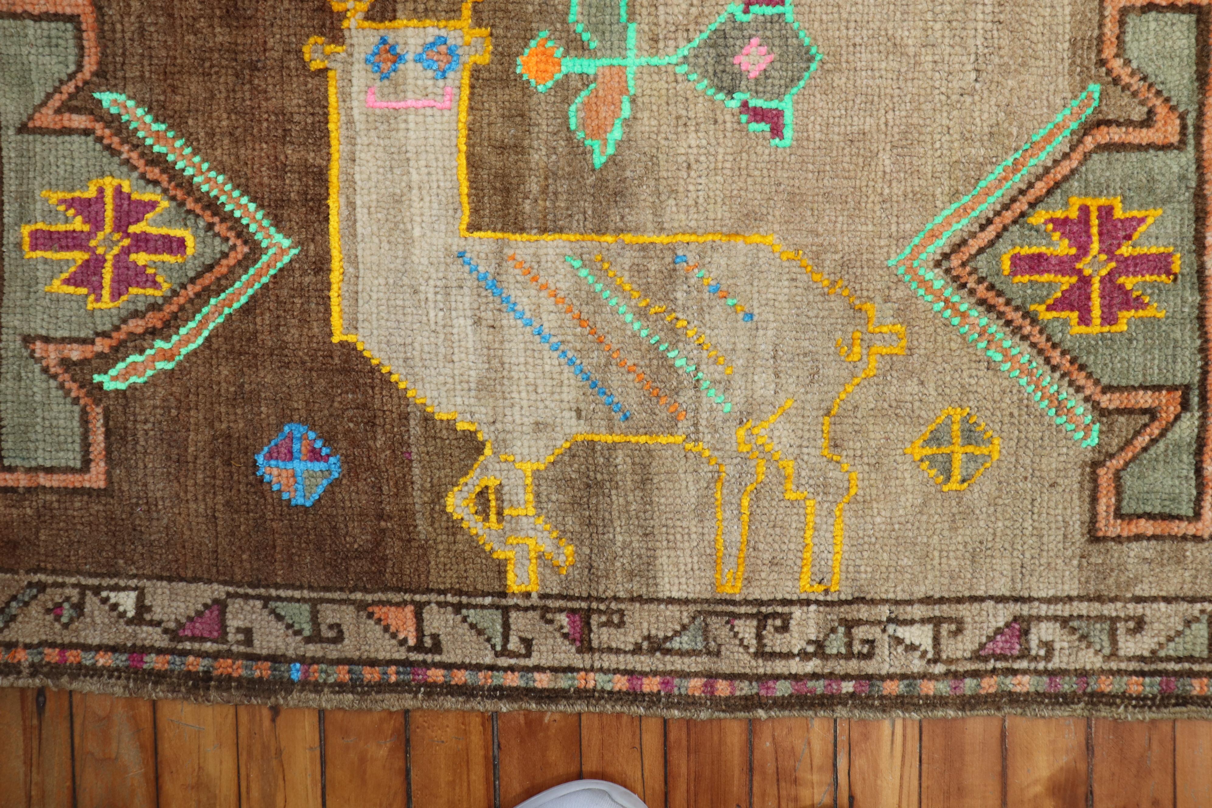 Whimsical Pair of Goat Pictorial Turkish Mats, 20th Century In Good Condition In New York, NY