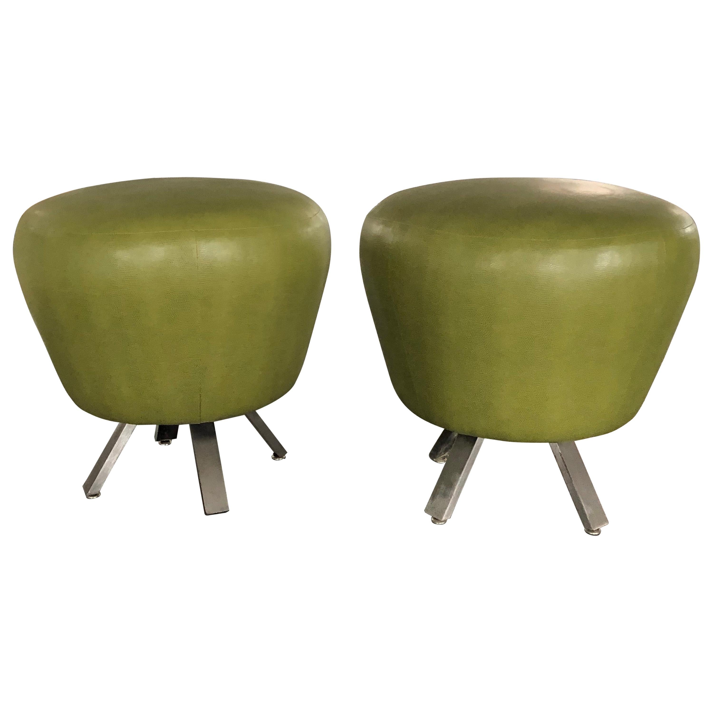 Whimsical Pair of "Gumdrop" Stools with Brushed, Splayed Aluminum Feet