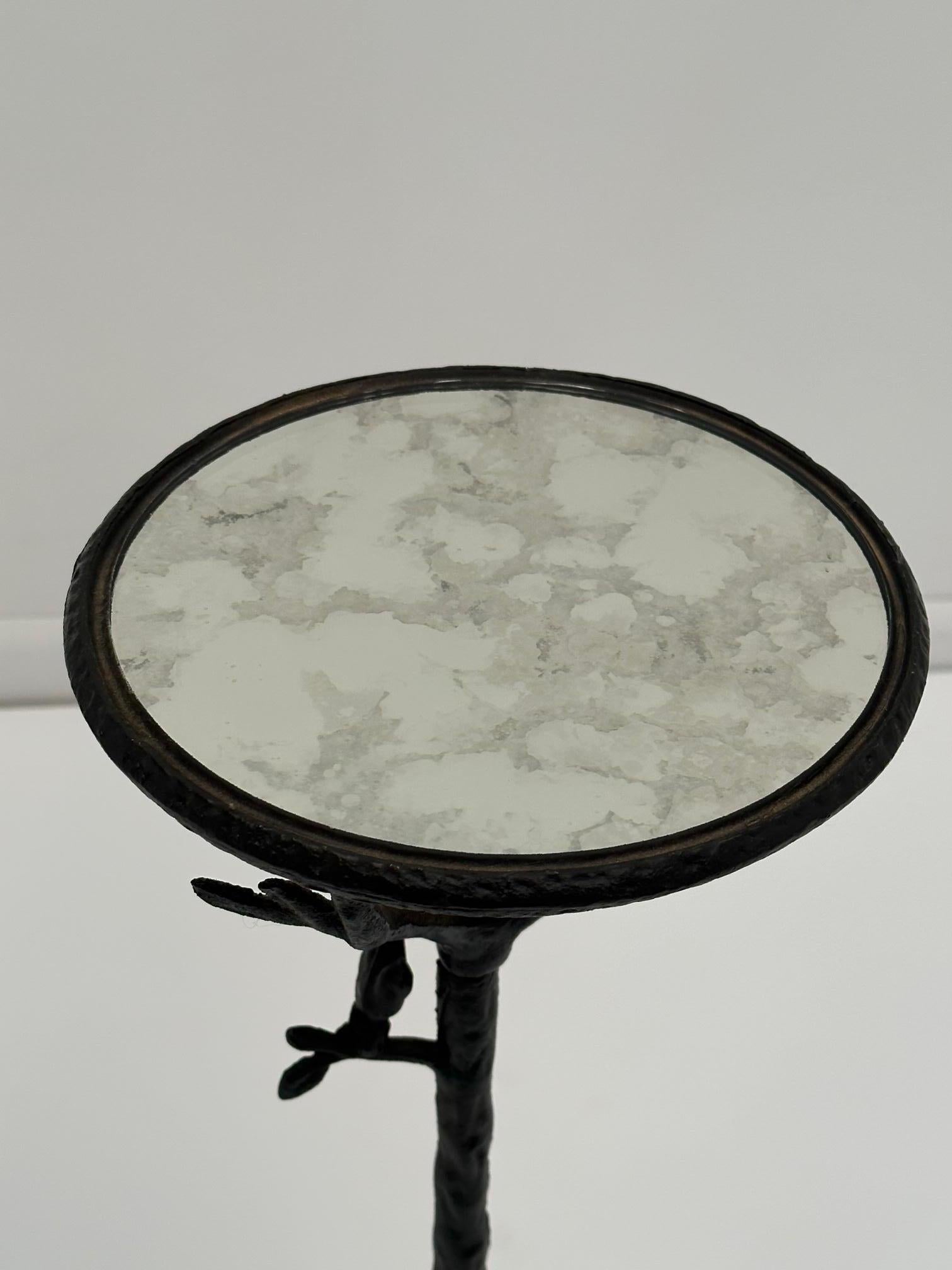Late 20th Century Whimsical Pair of Iron Martini Side Tables with Twig and Bird Motif