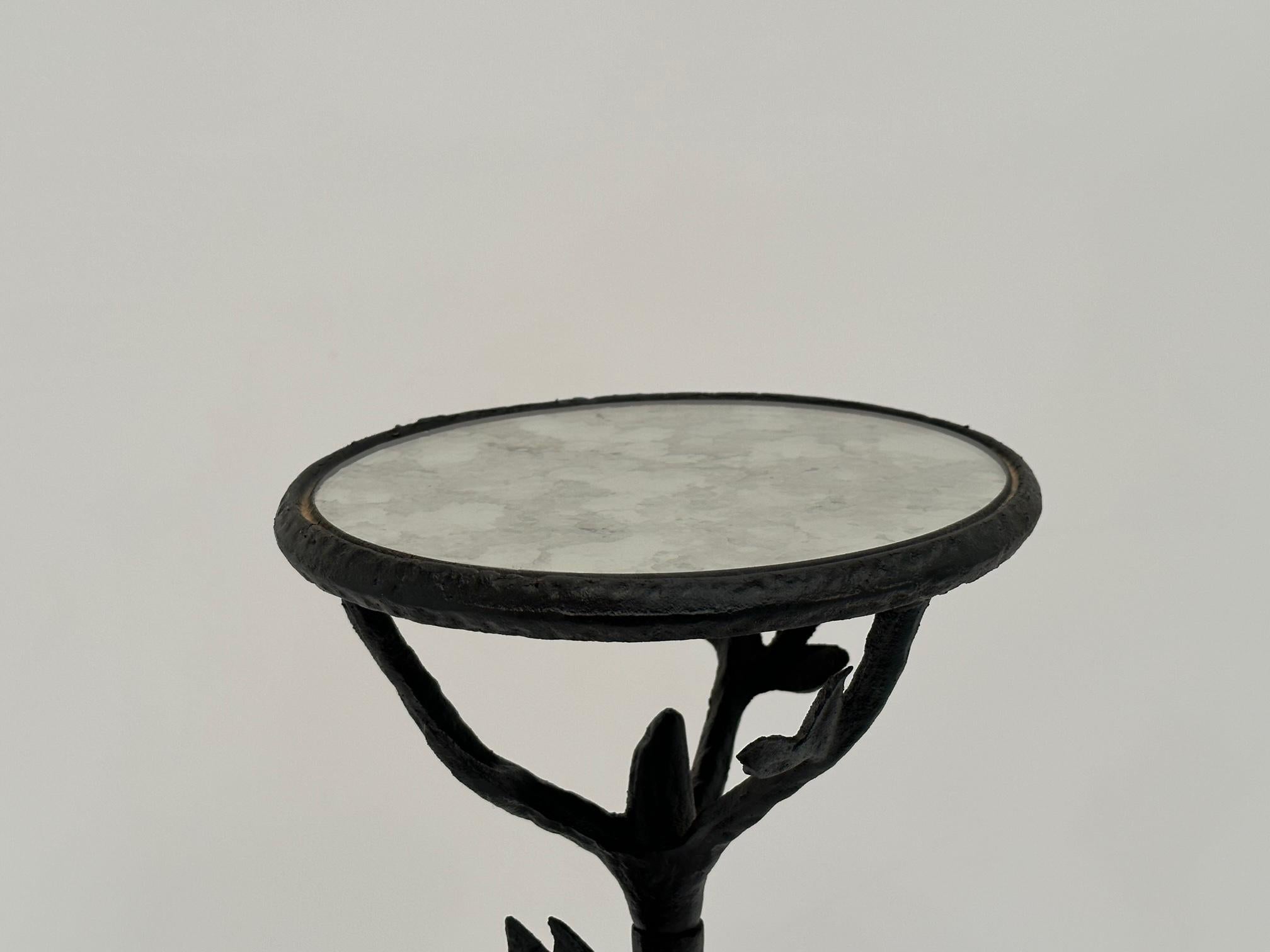 Mirror Whimsical Pair of Iron Martini Side Tables with Twig and Bird Motif