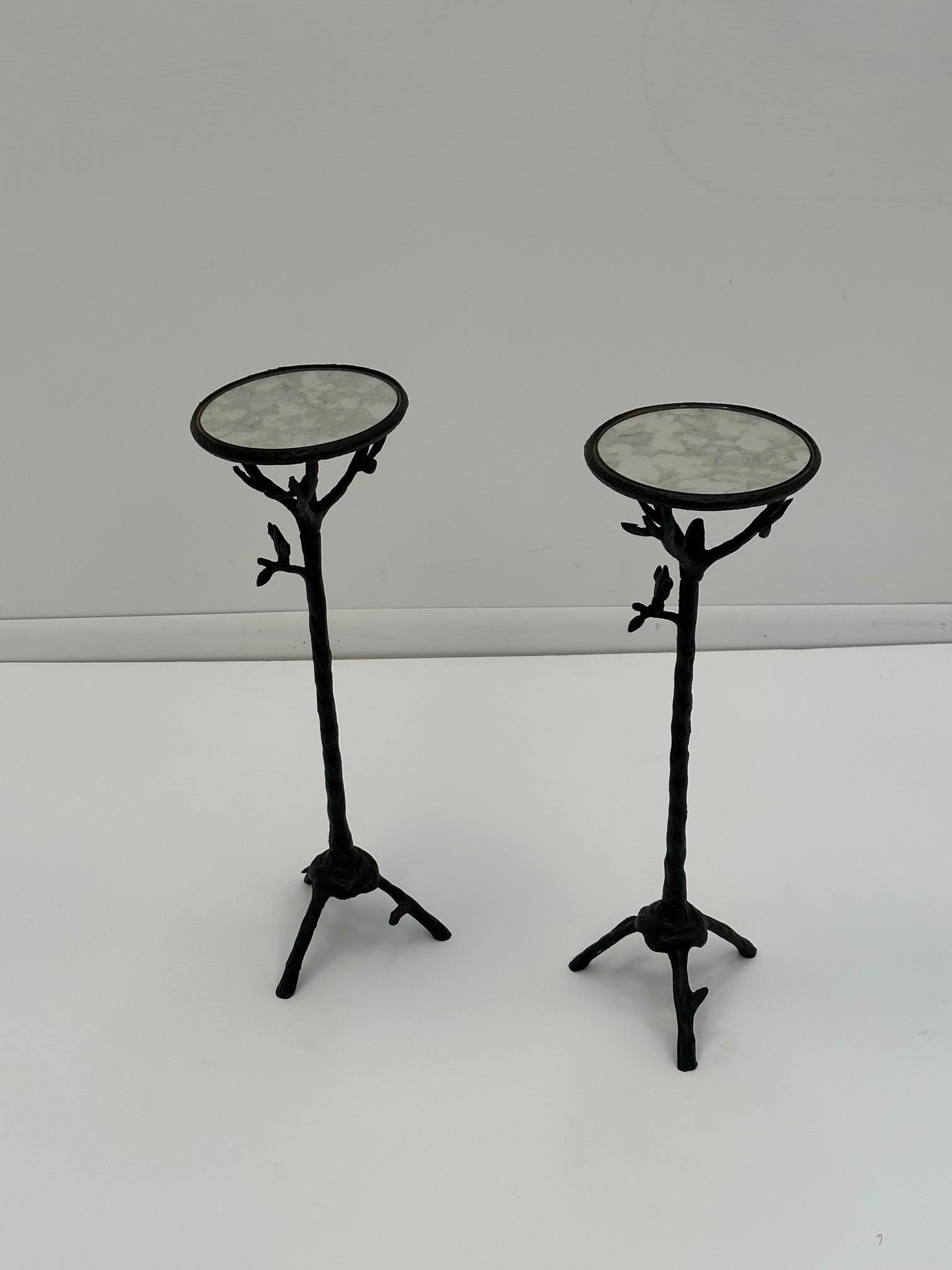 Whimsical Pair of Iron Martini Side Tables with Twig and Bird Motif 2