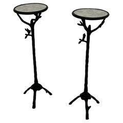 Vintage Whimsical Pair of Iron Martini Side Tables with Twig and Bird Motif