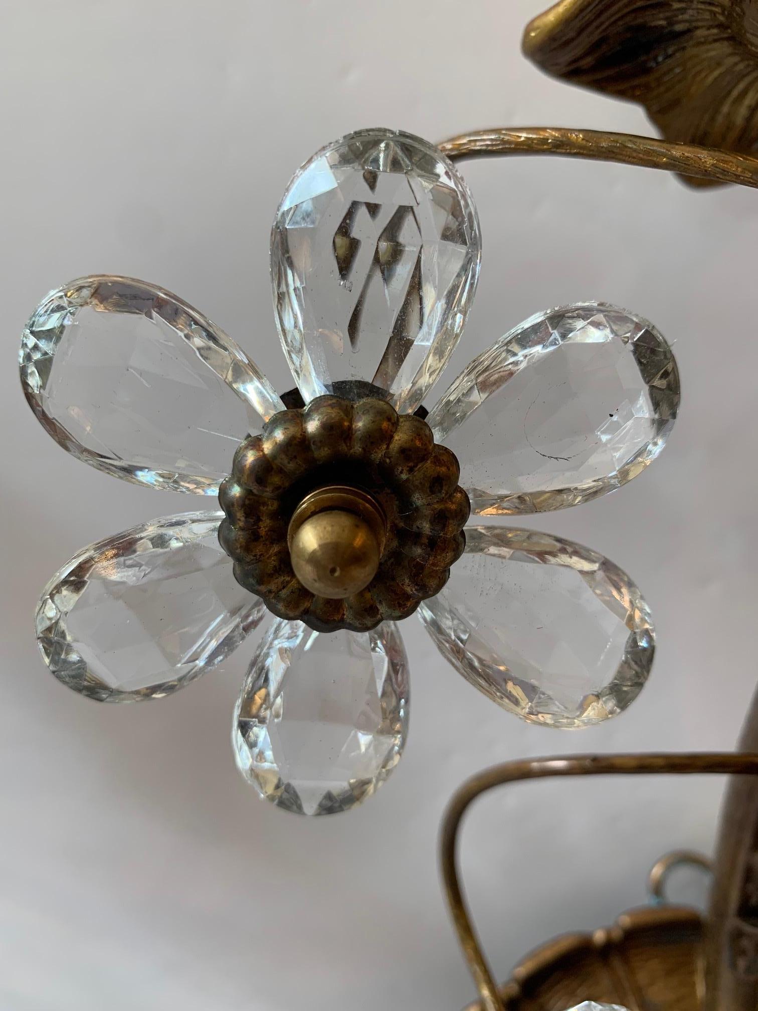 Contemporary Whimsical Pair of Italian 3 Arm Sconces Encrusted with Crystal Flowers For Sale