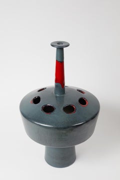 Whimsical Pair of Italian Red and Grey Ceramic Vases by San Polo