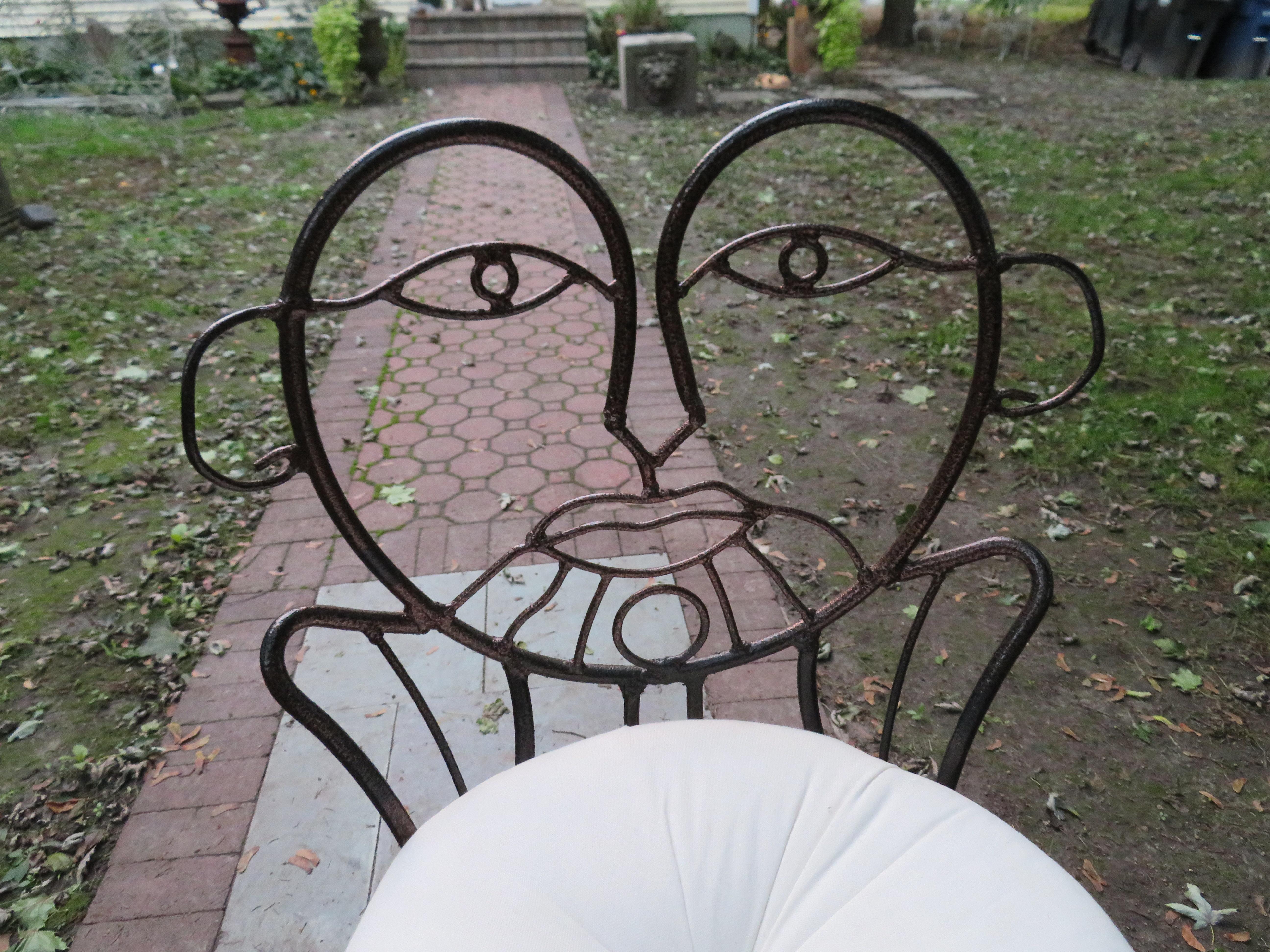 Whimsical Pair of John Risley Style Wrought Iron Bar Stools Mid-Century Modern 1