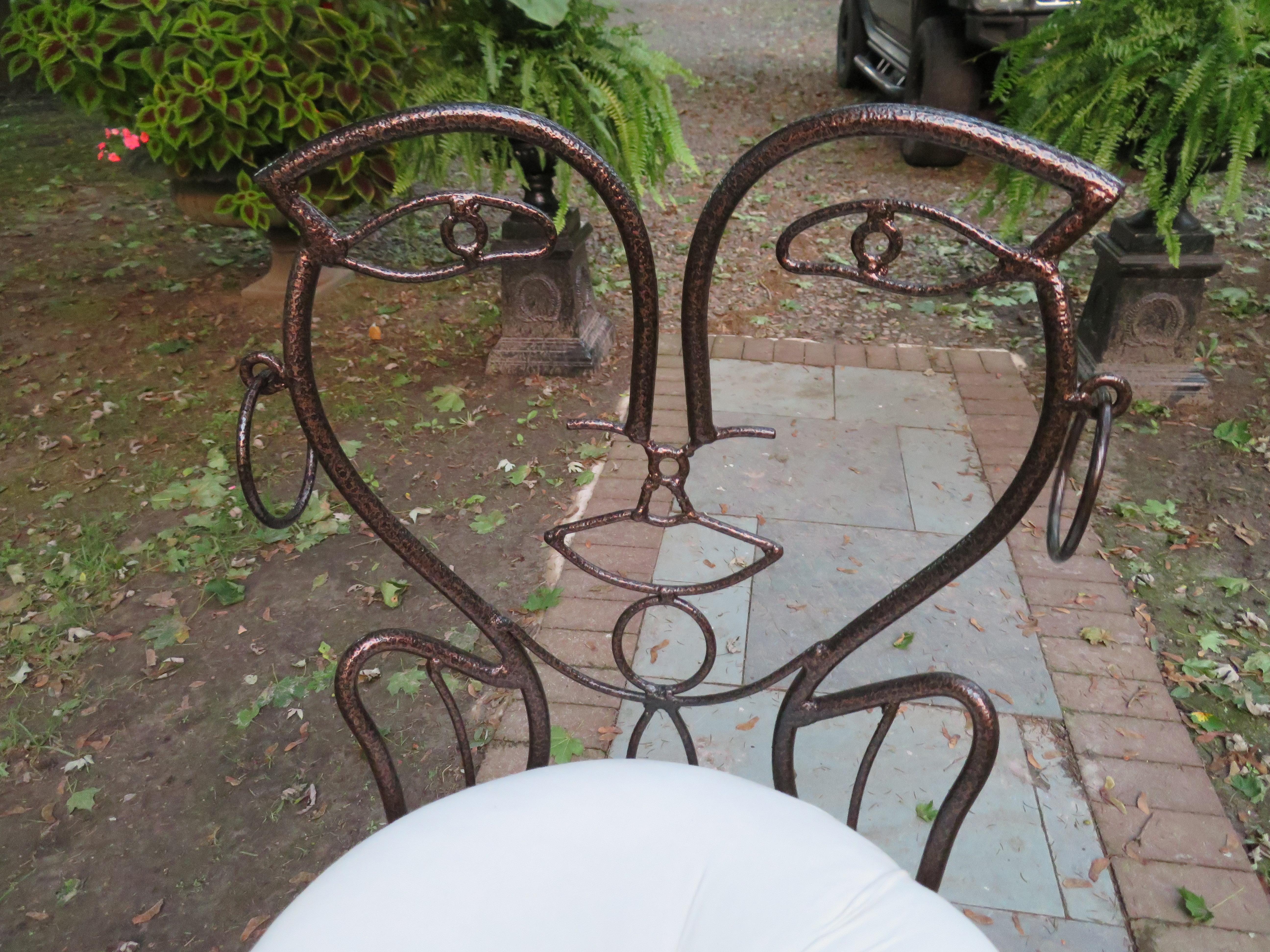 Whimsical Pair of John Risley Style Wrought Iron Bar Stools Mid-Century Modern 2