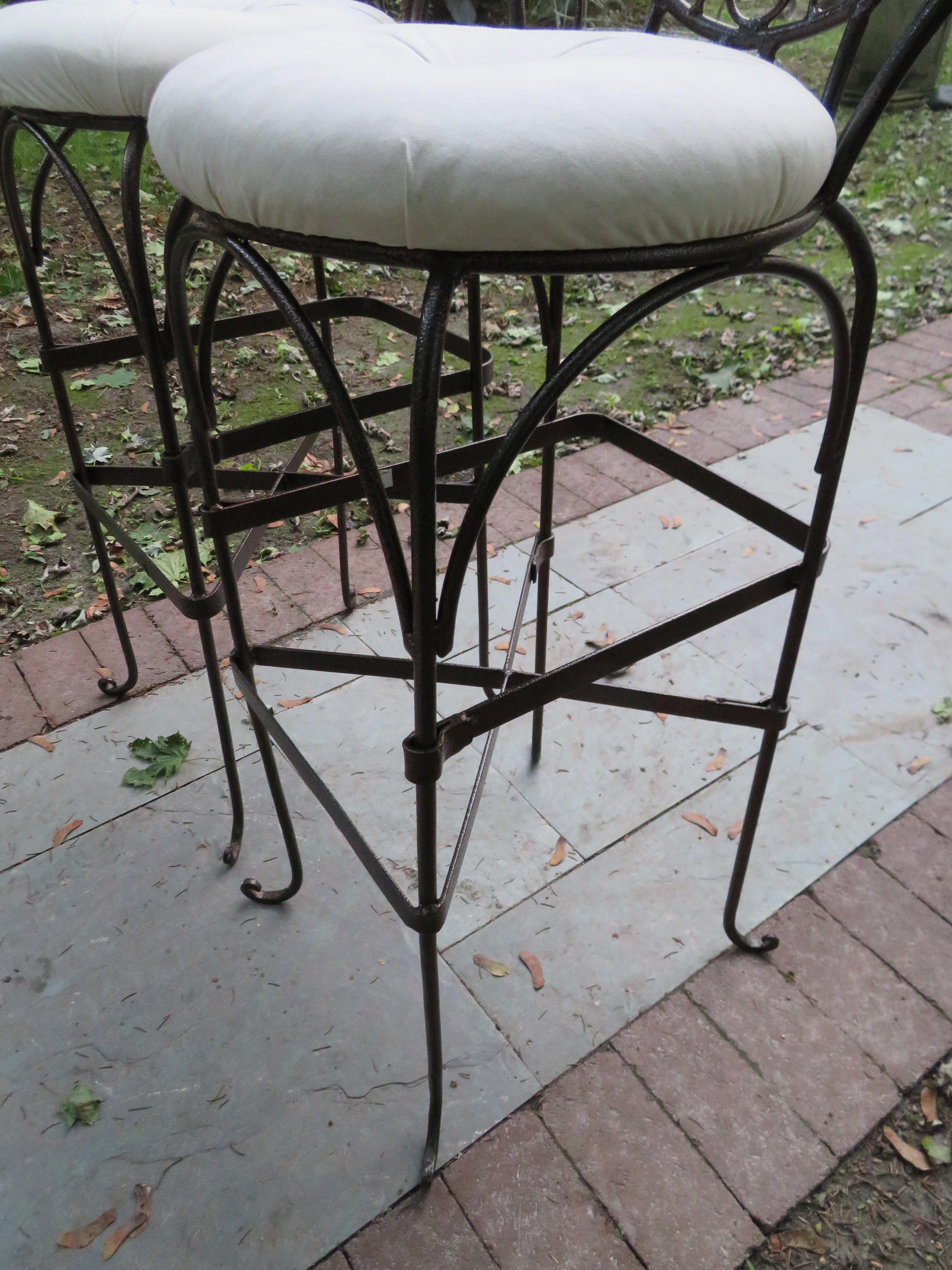 Mexican Whimsical Pair of John Risley Style Wrought Iron Bar Stools Mid-Century Modern