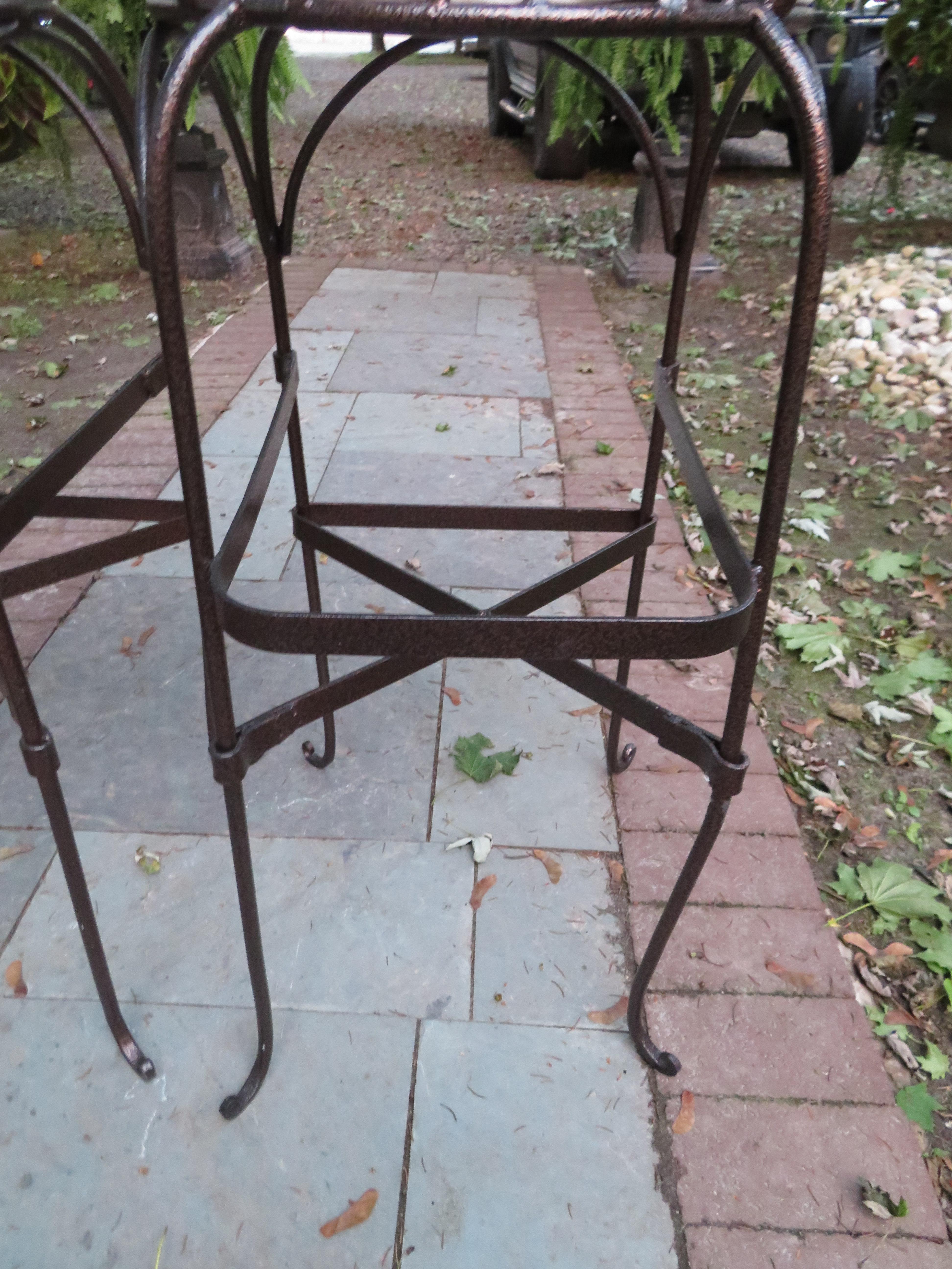 Late 20th Century Whimsical Pair of John Risley Style Wrought Iron Bar Stools Mid-Century Modern