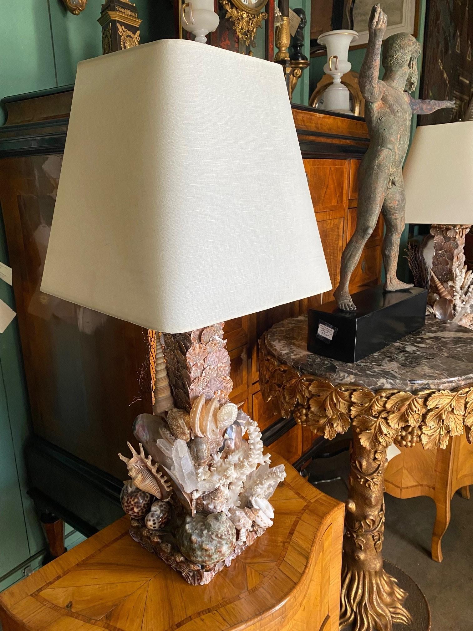 Whimsical Pair Of Marine Themed Coral Shell Seaweed And Rock Crystal Table Lamps For Sale 2