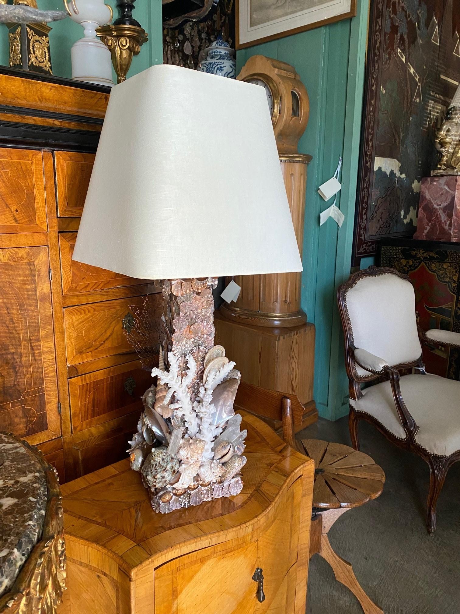 Whimsical Pair Of Marine Themed Coral Shell Seaweed And Rock Crystal Table Lamps For Sale 3