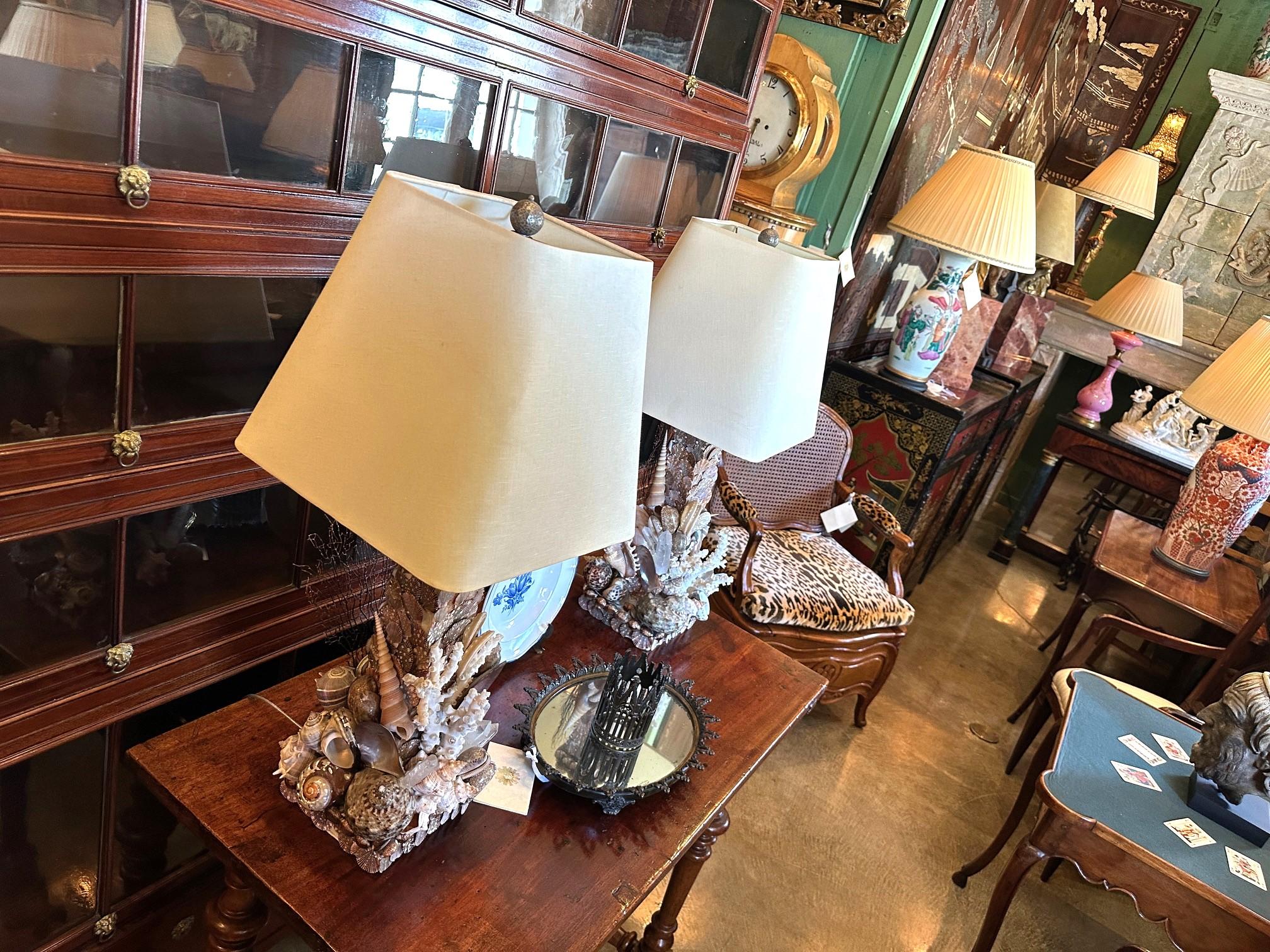 Whimsical Pair Of Marine Themed Coral Shell Seaweed And Rock Crystal Table Lamps For Sale 4