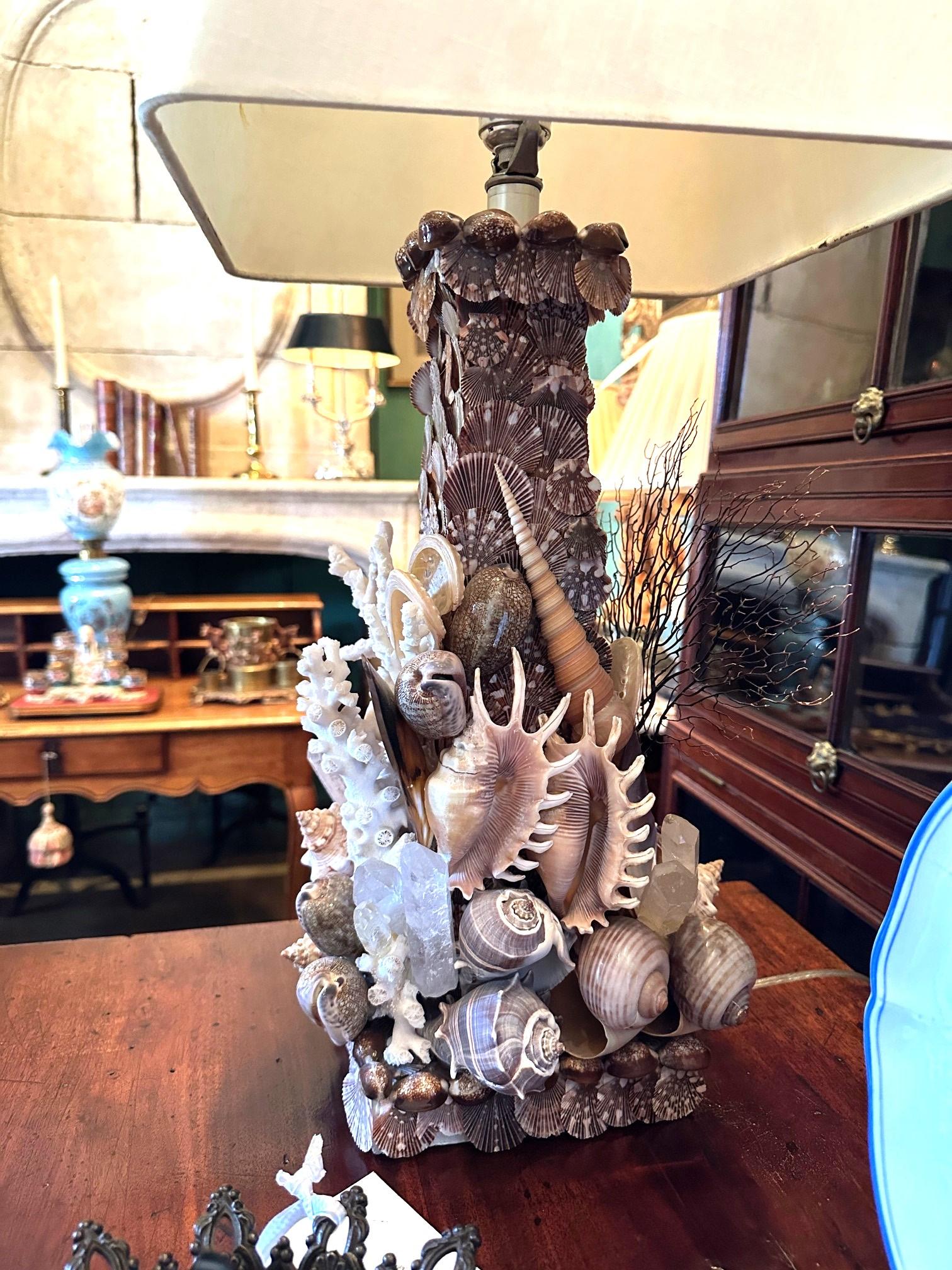 Whimsical Pair Of Marine Themed Coral Shell Seaweed And Rock Crystal Table Lamps For Sale 7