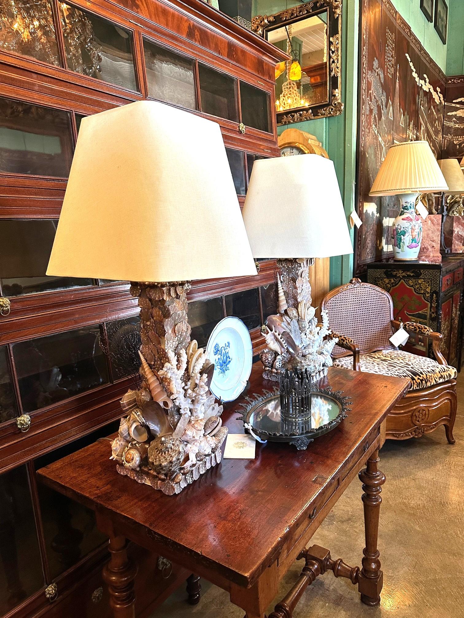 Whimsical Pair Of Marine Themed Coral Shell Seaweed And Rock Crystal Table Lamps For Sale 8