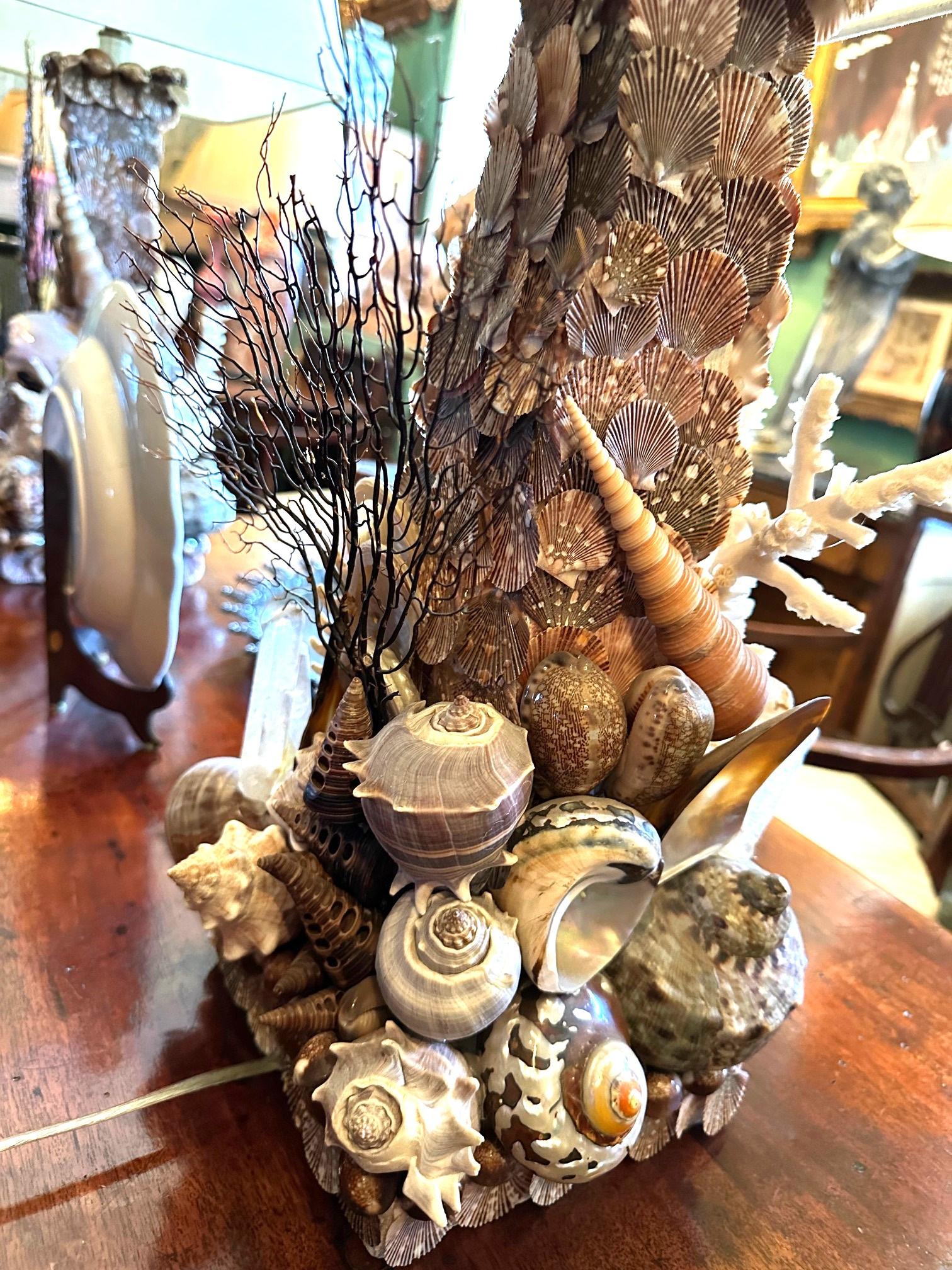 Whimsical Pair Of Marine Themed Coral Shell Seaweed And Rock Crystal Table Lamps For Sale 9