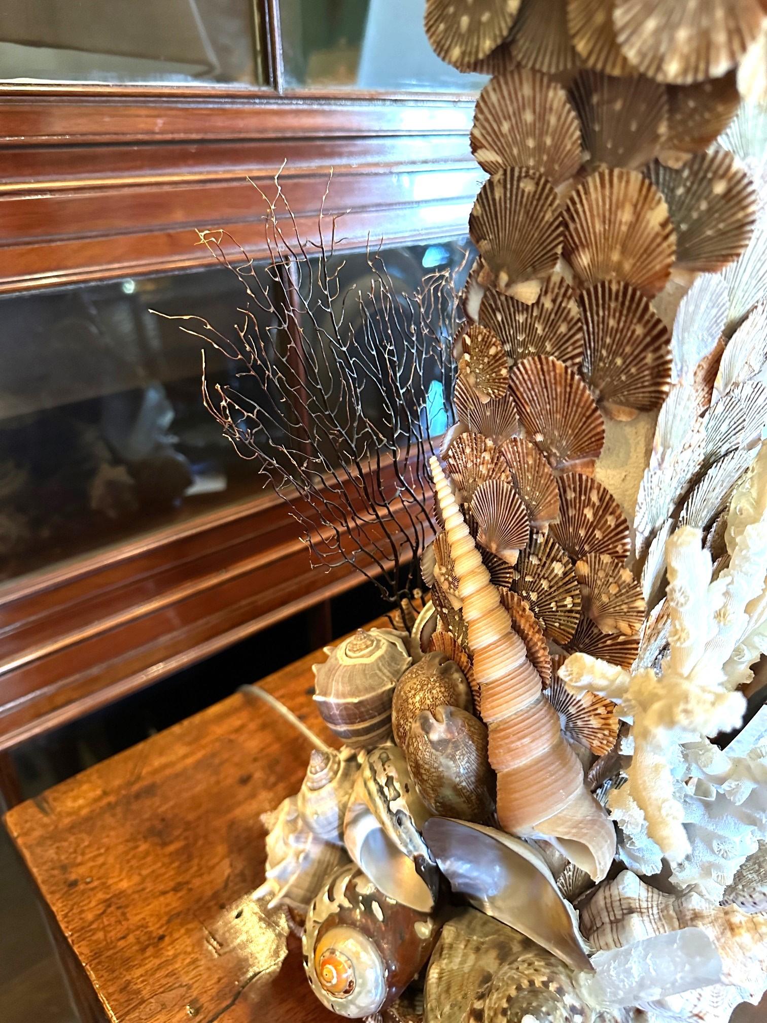 Whimsical Pair Of Marine Themed Coral Shell Seaweed And Rock Crystal Table Lamps For Sale 11