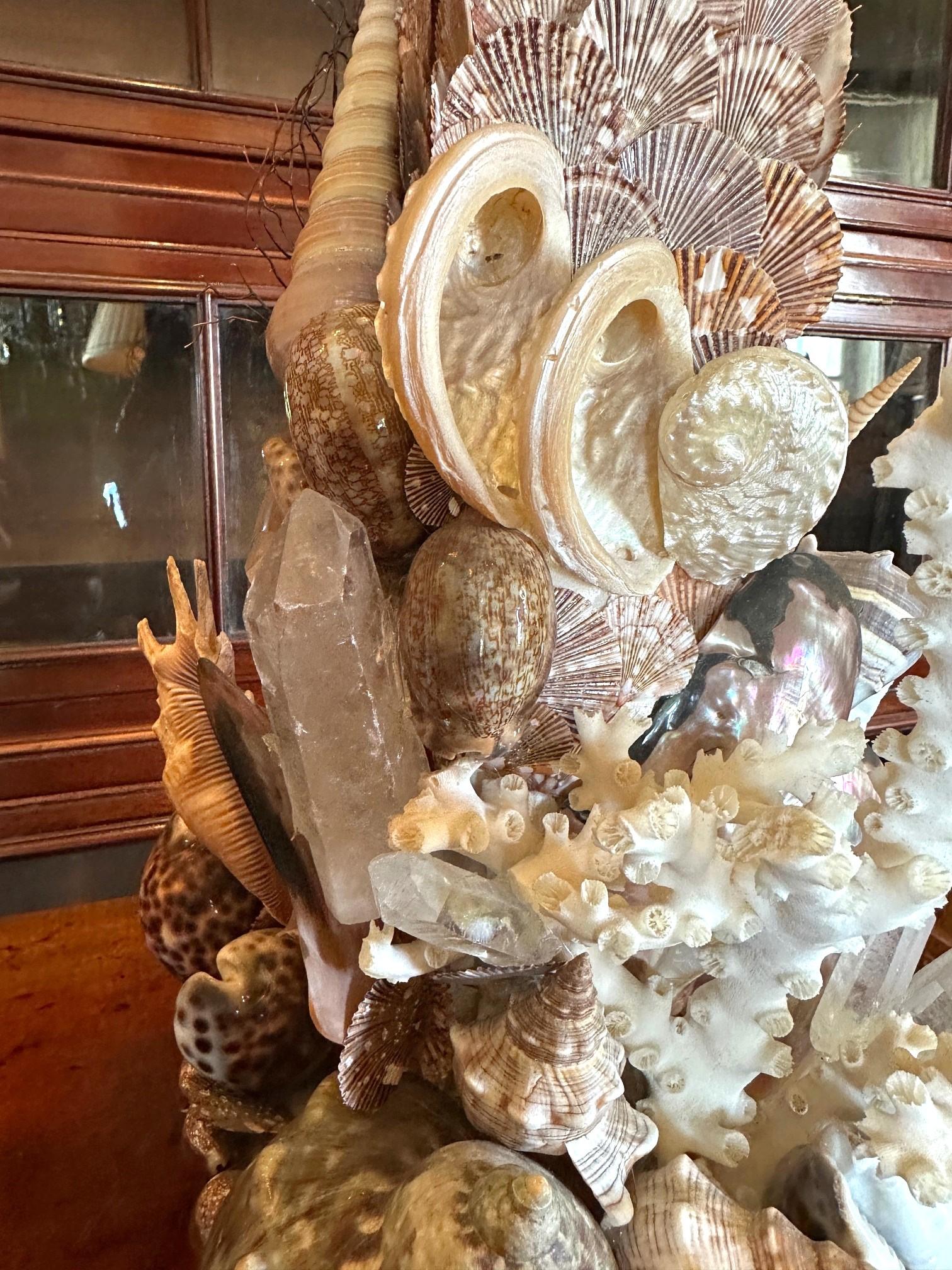 Whimsical Pair Of Marine Themed Coral Shell Seaweed And Rock Crystal Table Lamps In Fair Condition For Sale In West Hollywood, CA