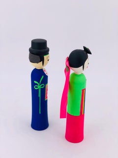 Whimsical Pair of Minimalist Kokeshi Doll Sculptures, Japan
