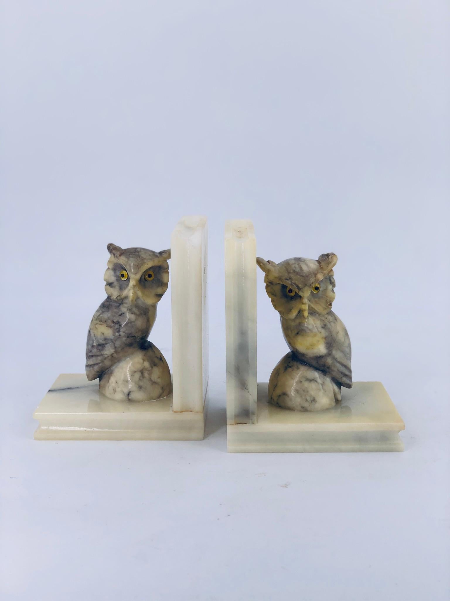 marble owl bookends