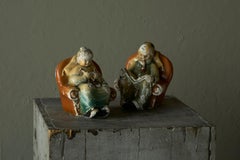 Whimsical Pair of Patinated Ceramic Figural Bookends Europe 1930s