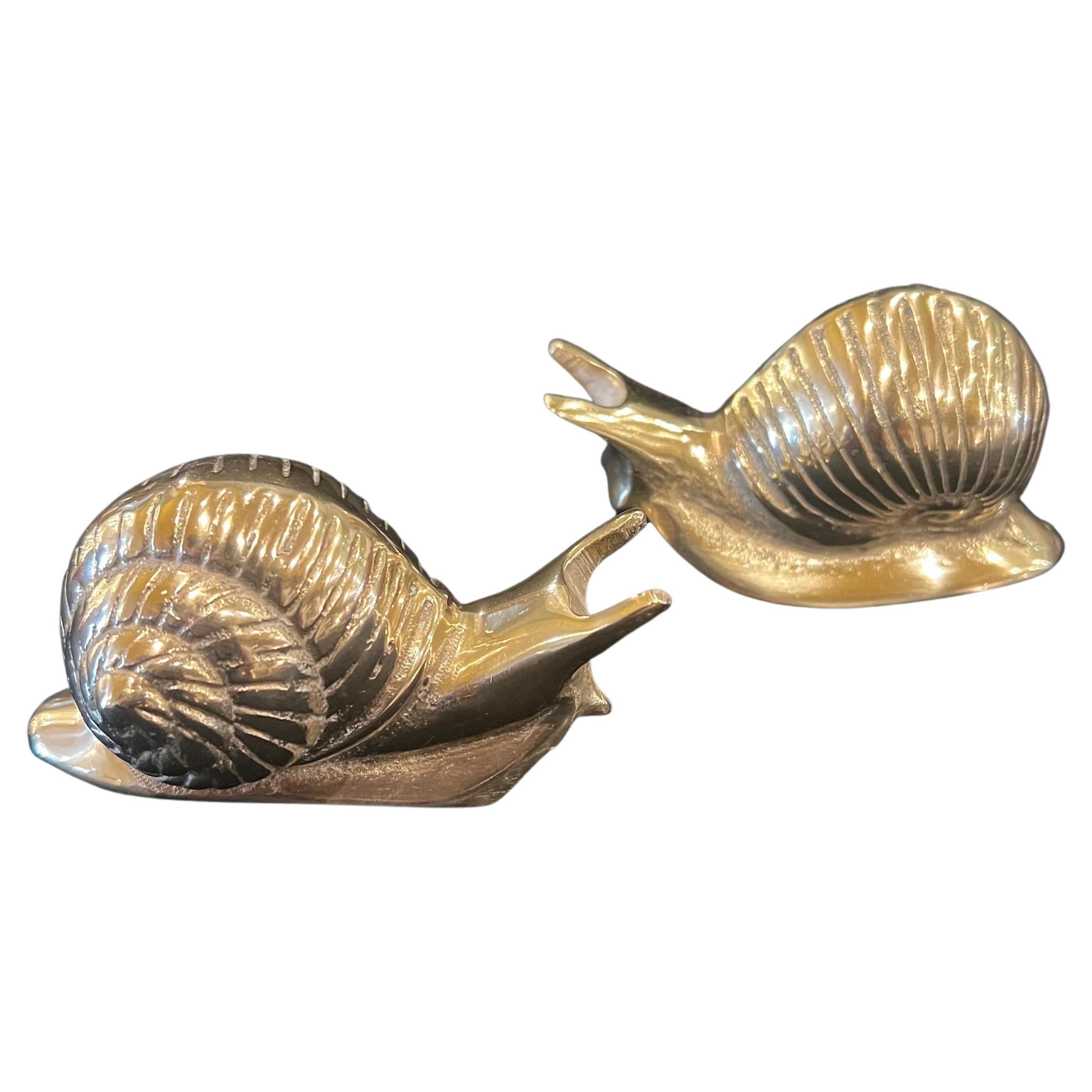 Hollywood Regency Whimsical Pair of Solid Brass Snails Sculptures  Paperweights