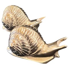 Whimsical Pair of Solid Brass Snails Sculptures  Paperweights