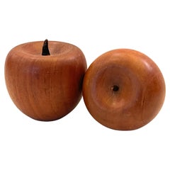 Whimsical Pair of Solid Walnut Decorative Apples