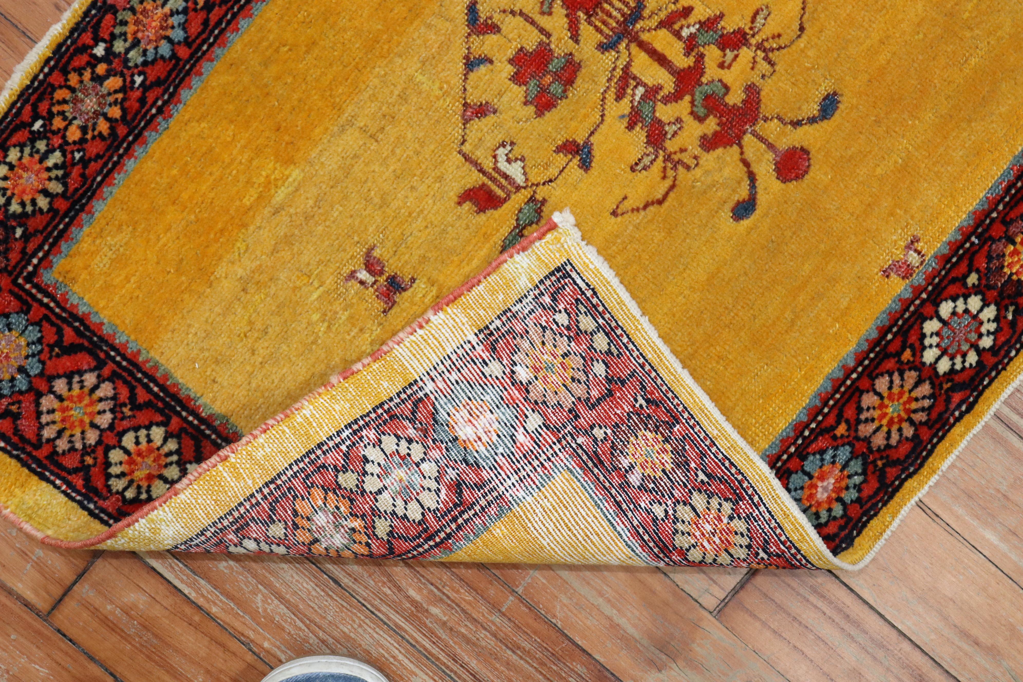Renaissance Whimsical Pair of Yellow Persian Ferehan Mats For Sale