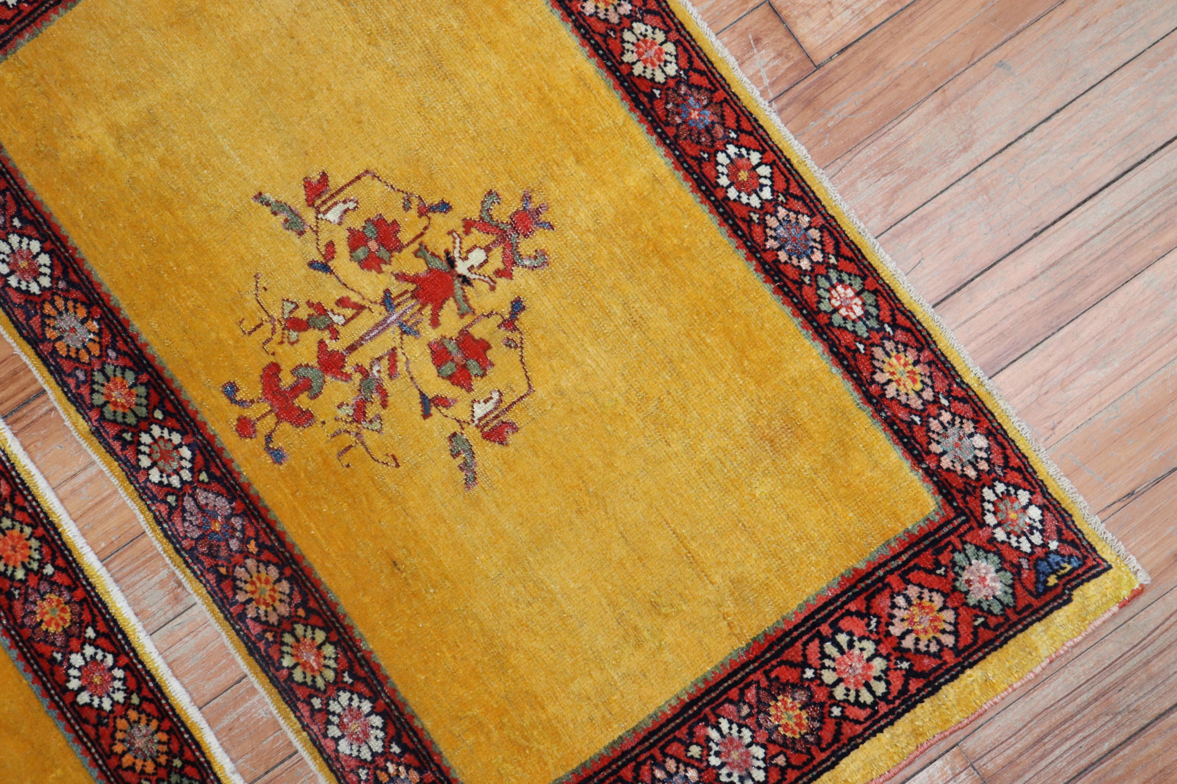 Whimsical Pair of Yellow Persian Ferehan Mats In Good Condition For Sale In New York, NY