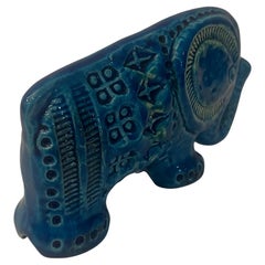 Whimsical Petite "Rimini Blu" Ceramic Elephant by Aldo Londi for Bitossi, 1980s