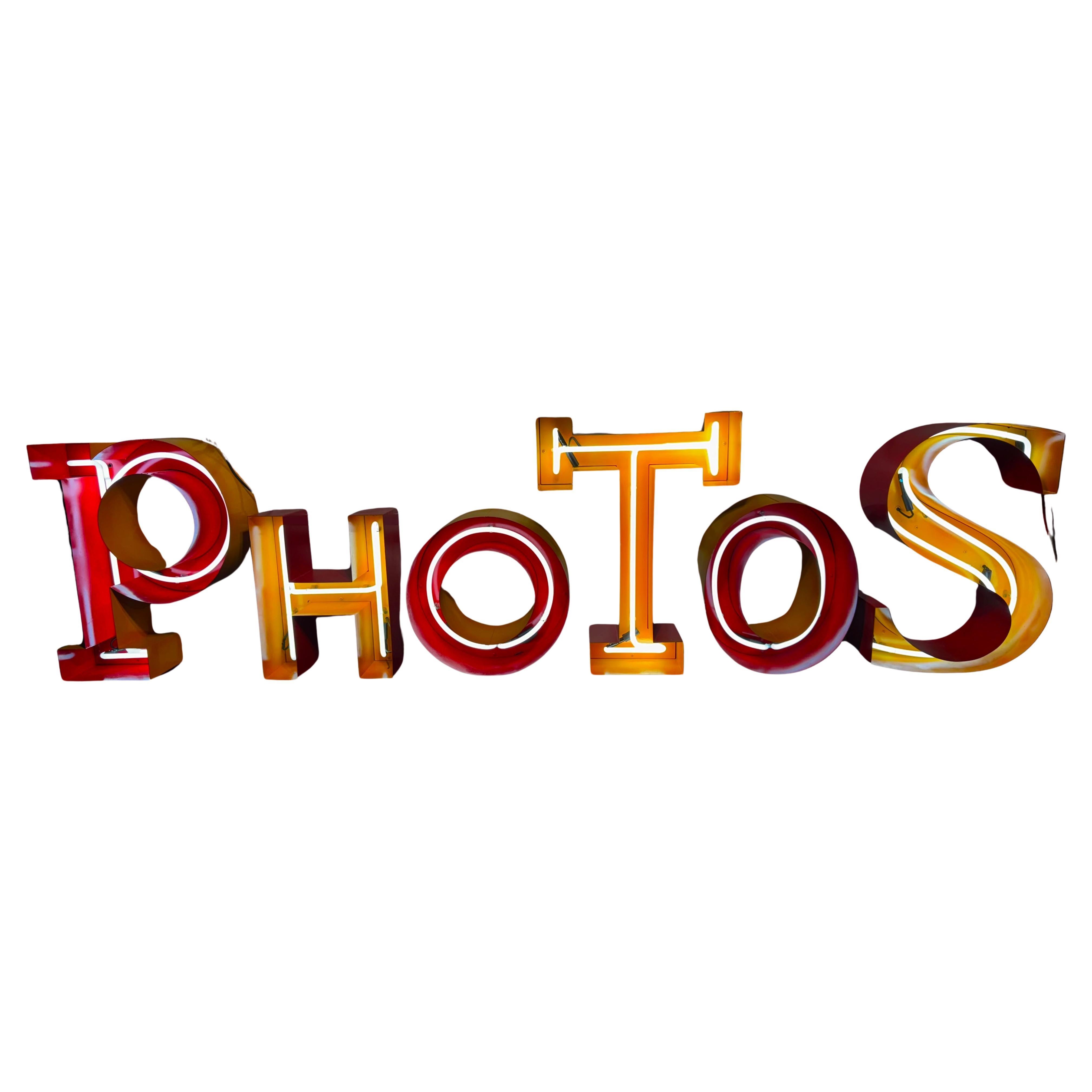 Whimsical "PHOTOS" Neon sign  photo booth / store display For Sale