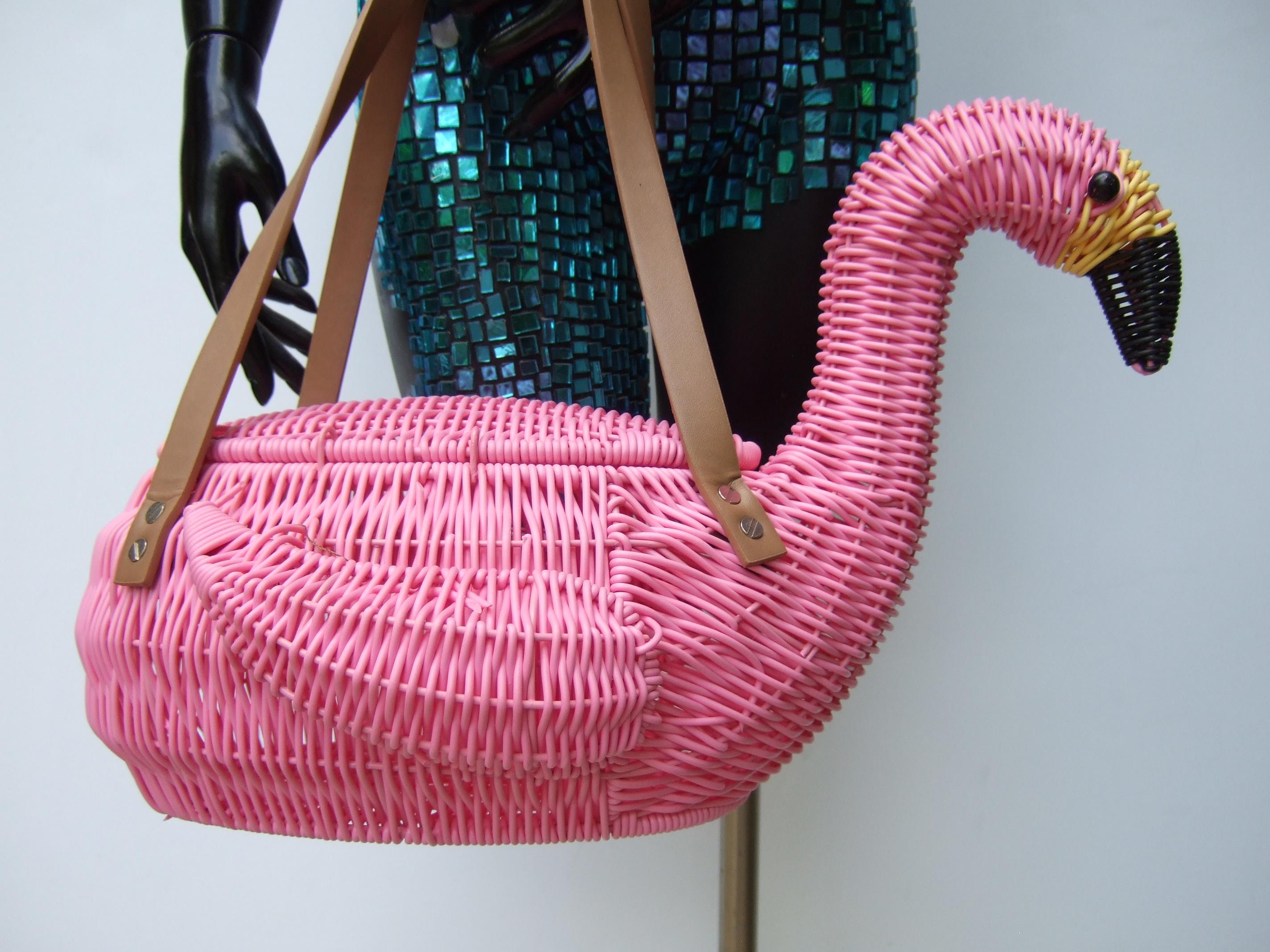 Whimsical Pink Wicker Flamingo Basket Style Handbag 21st c 5