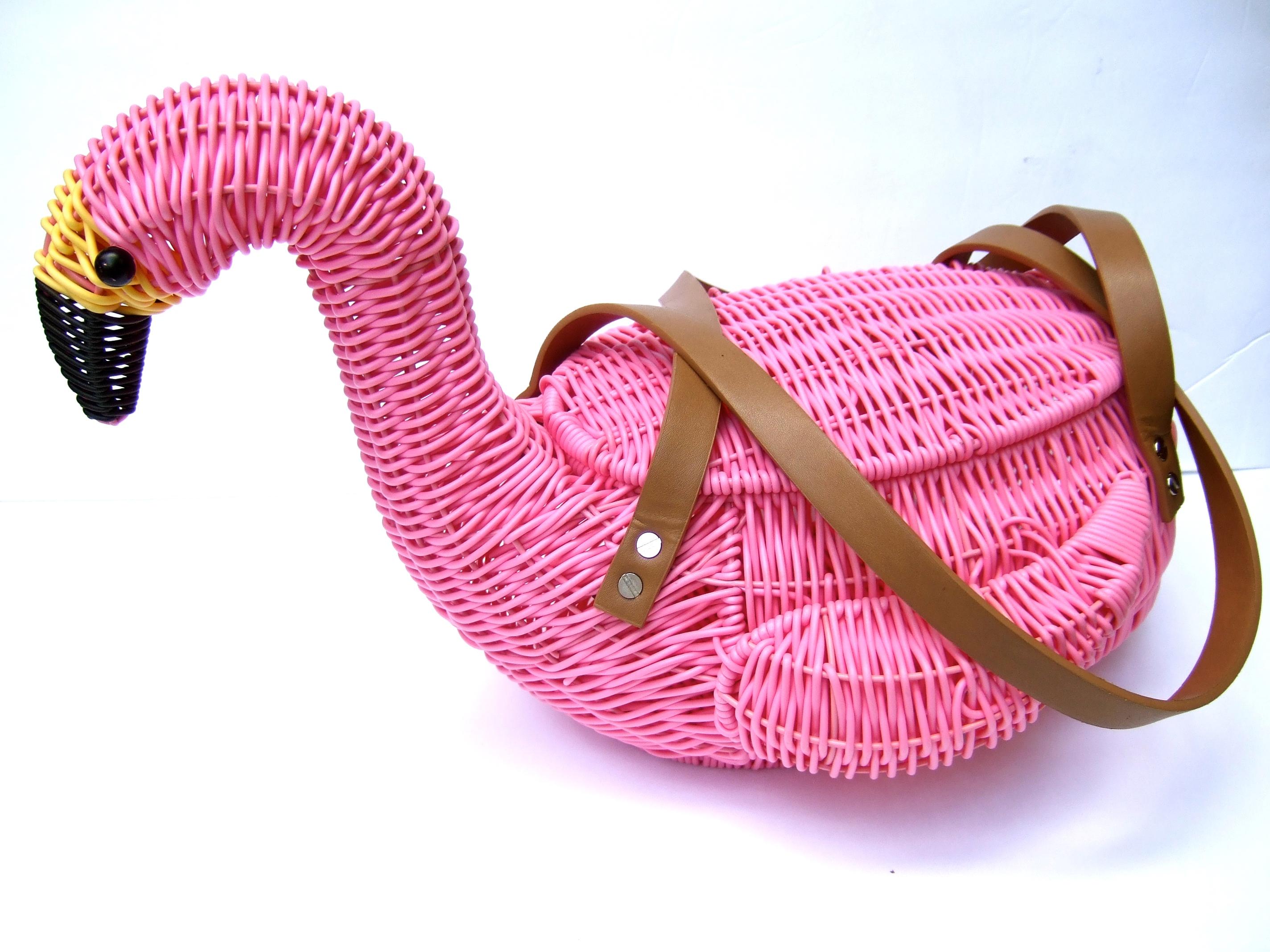 Whimsical Pink Wicker Flamingo Basket Style Handbag 21st c 6