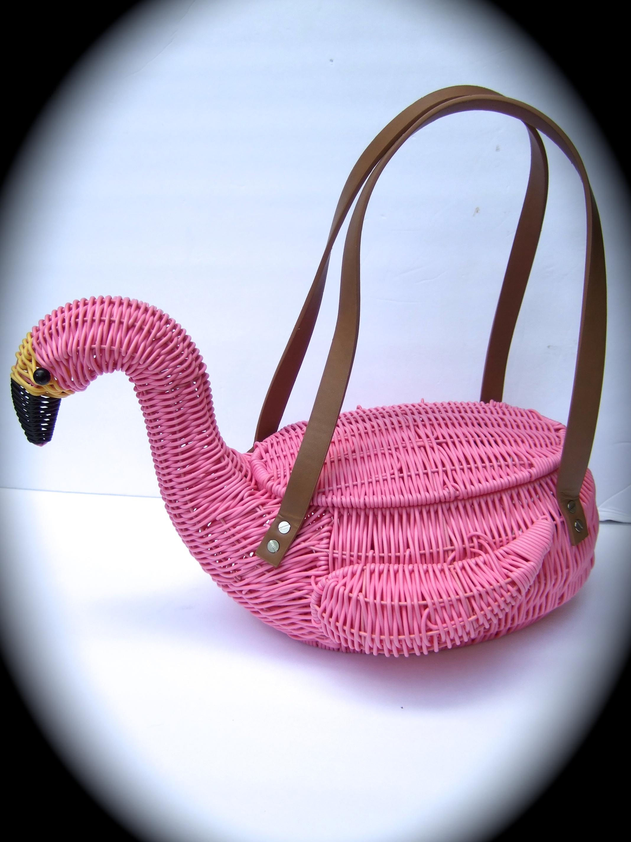 Whimsical Pink Wicker Flamingo Basket Style Handbag 21st c 8