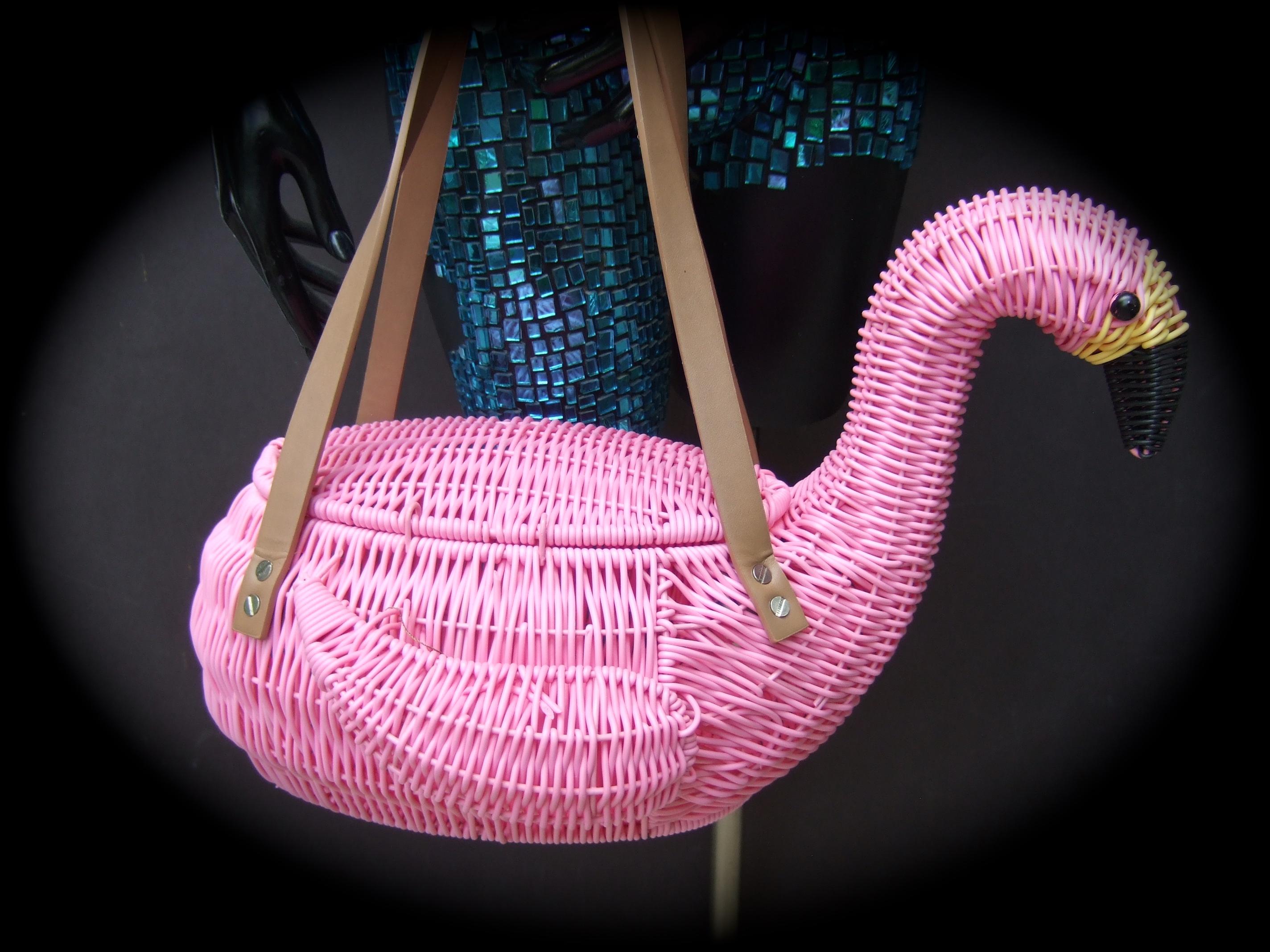 Whimsical Pink Wicker Flamingo Basket Style Handbag 21st c 3