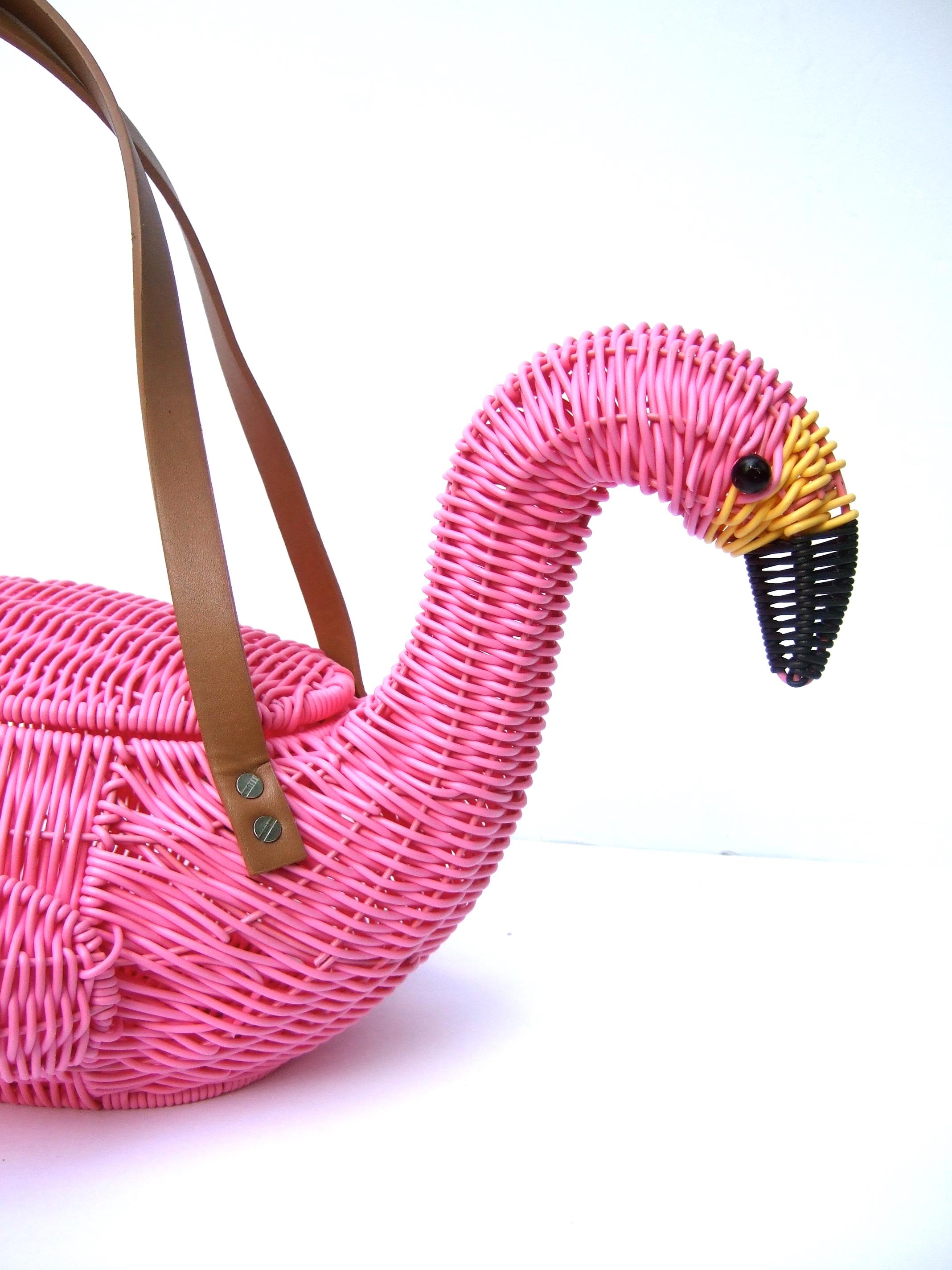 Whimsical Pink Wicker Flamingo Basket Style Handbag 21st c 4