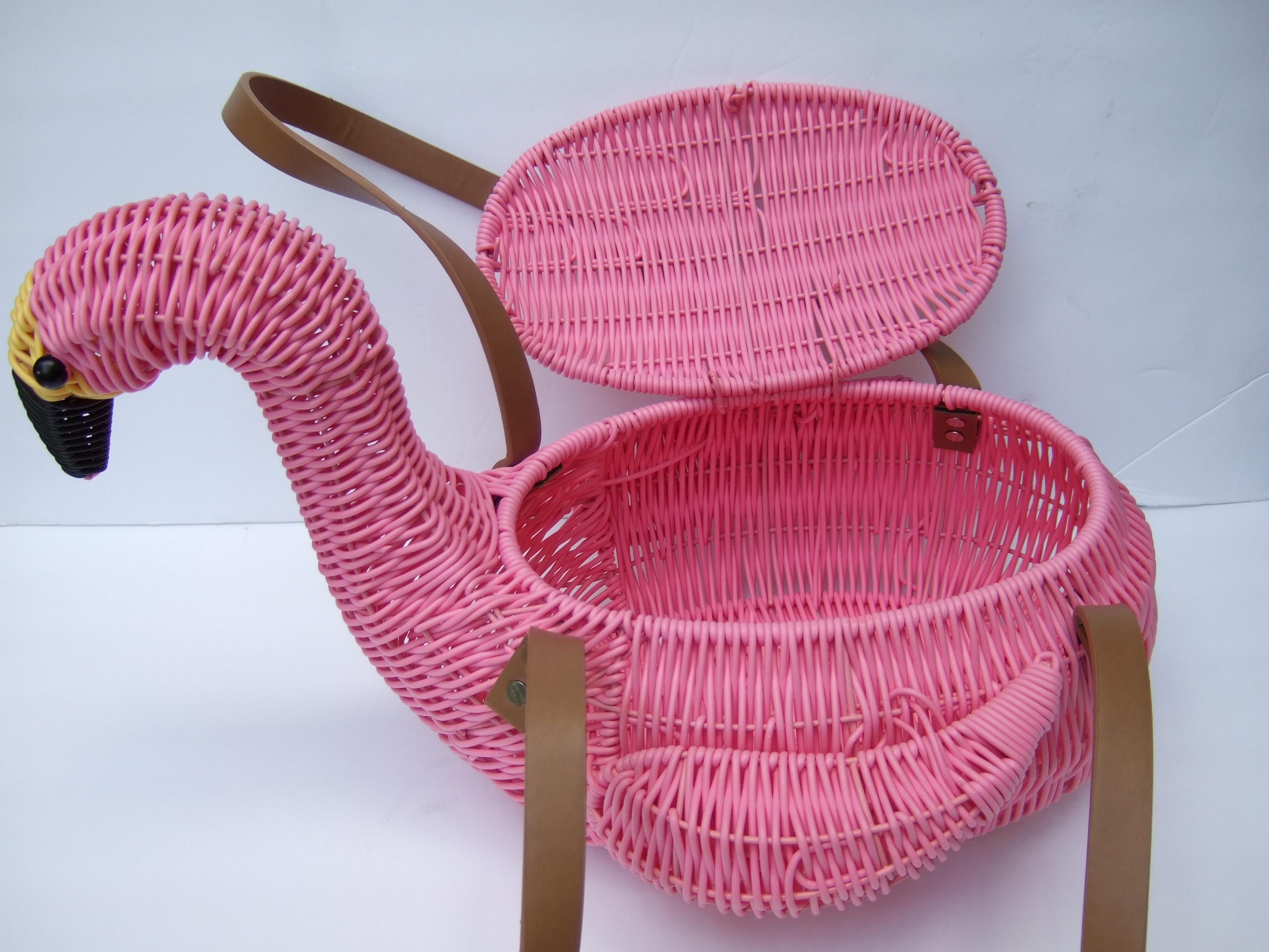 Whimsical Pink Wicker Flamingo Basket Style Handbag 21st c 9