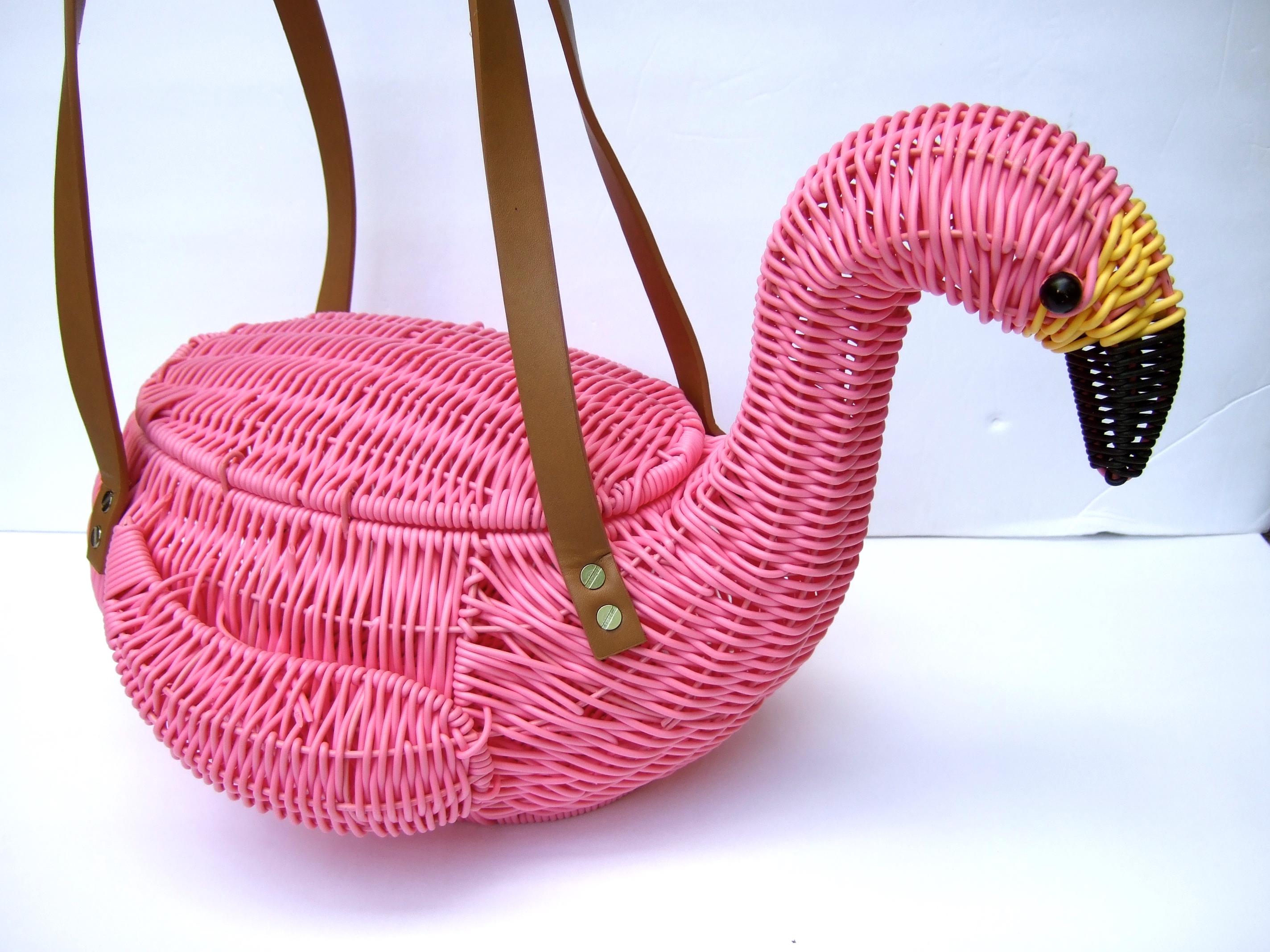 Whimsical Pink Wicker Flamingo Basket Style Handbag 21st c 2