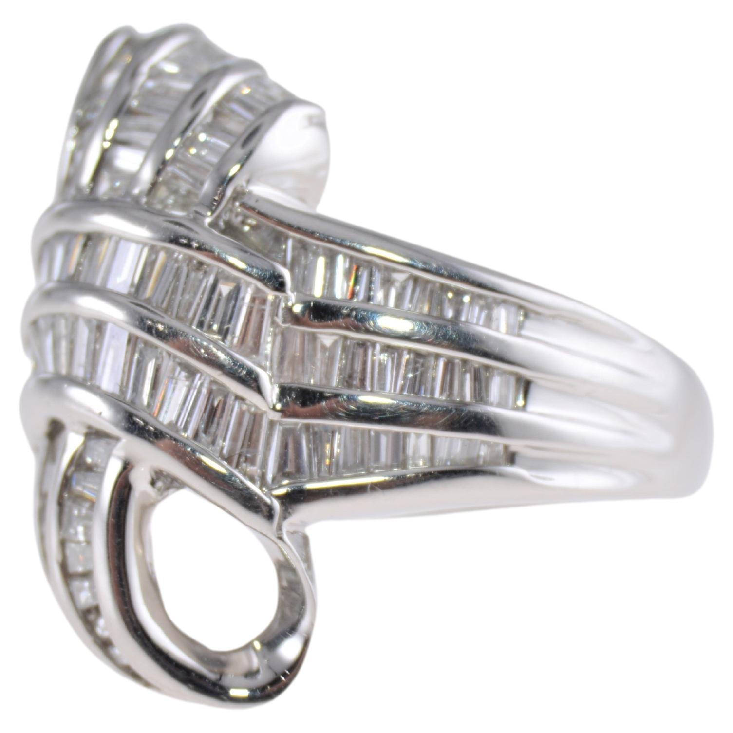 Contemporary Whimsical Platinum Domed Cocktail Ring with Baguette Diamonds 3.60ctw For Sale