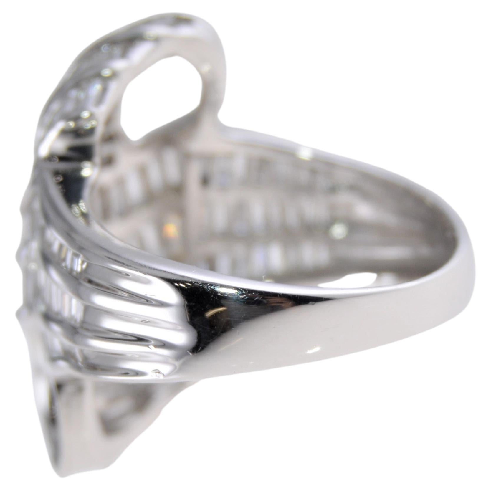 Baguette Cut Whimsical Platinum Domed Cocktail Ring with Baguette Diamonds 3.60ctw For Sale