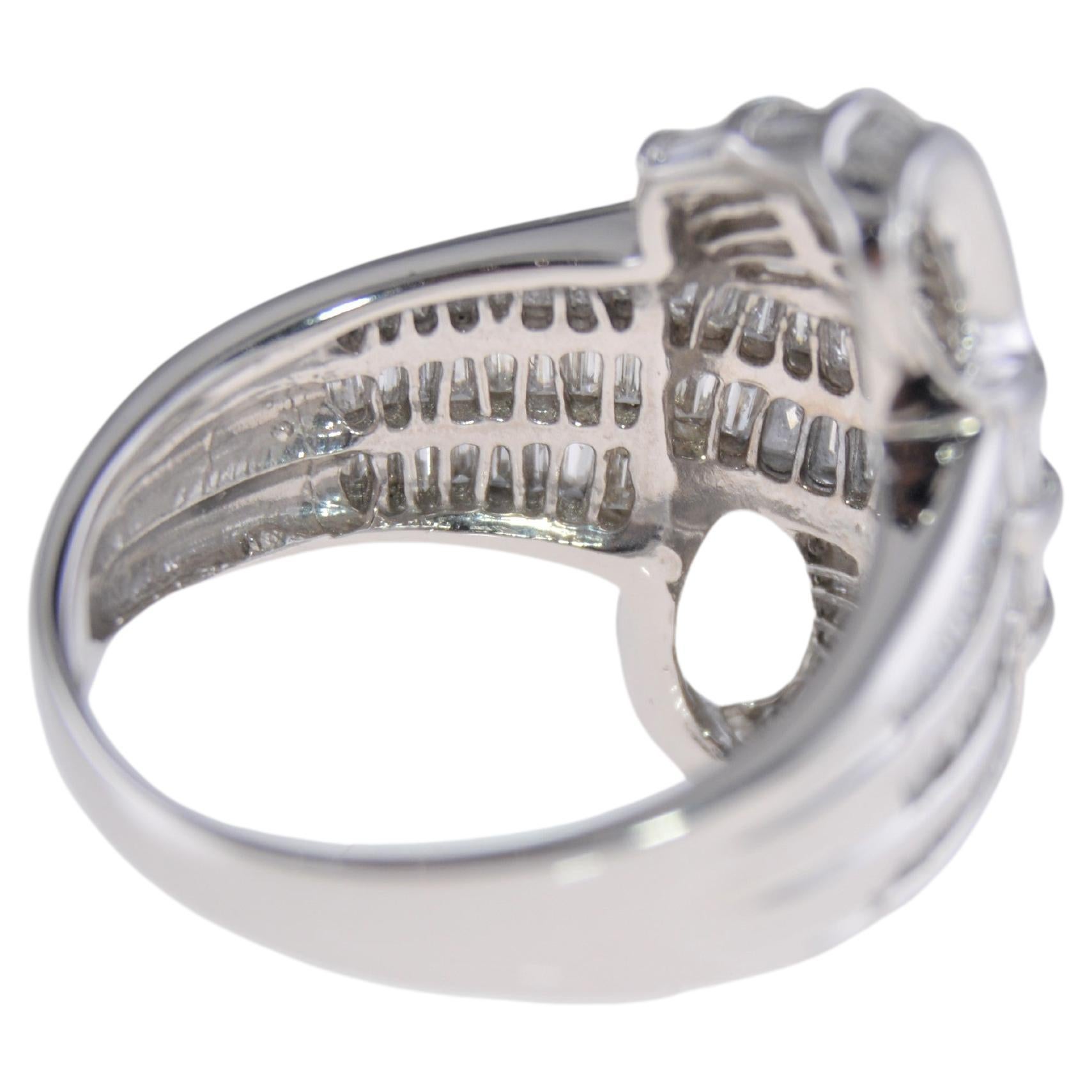 Women's Whimsical Platinum Domed Cocktail Ring with Baguette Diamonds 3.60ctw For Sale