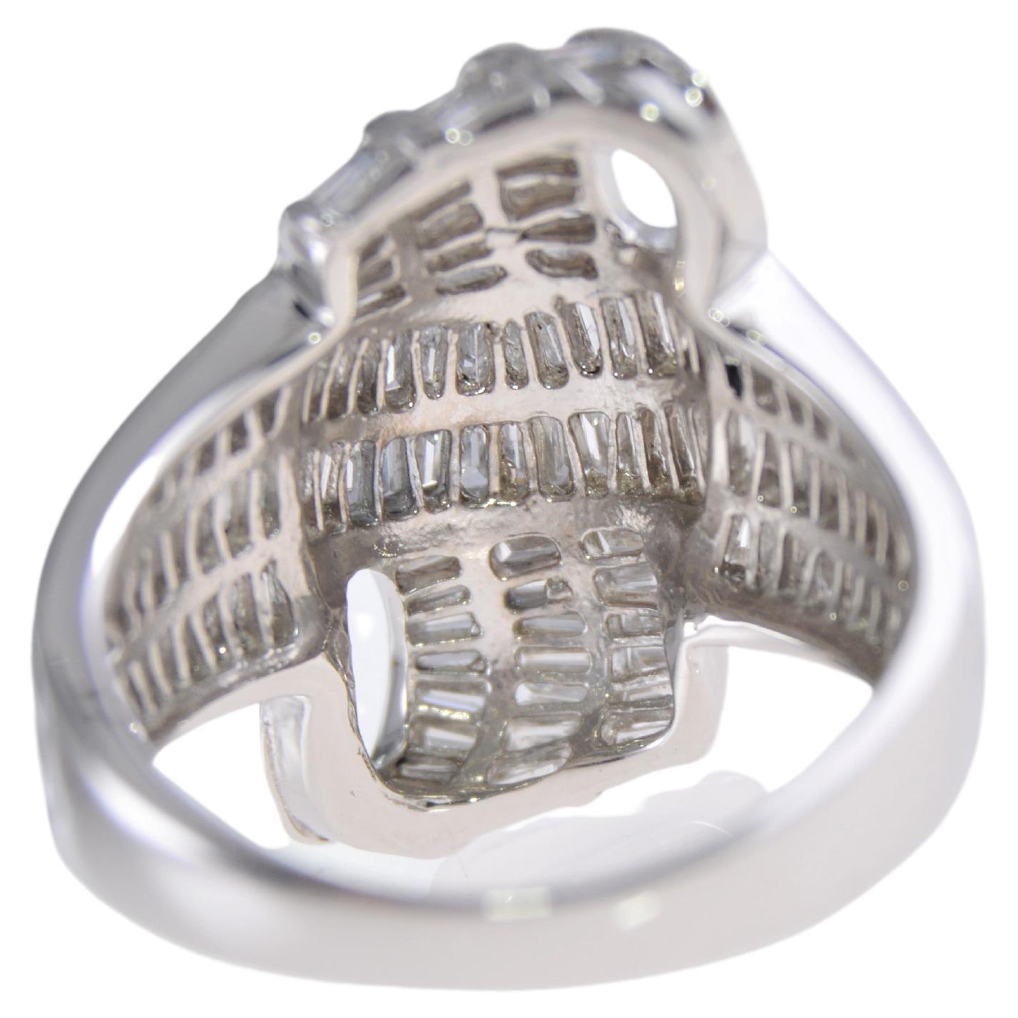 Whimsical Platinum Domed Cocktail Ring with Baguette Diamonds 3.60ctw For Sale 1