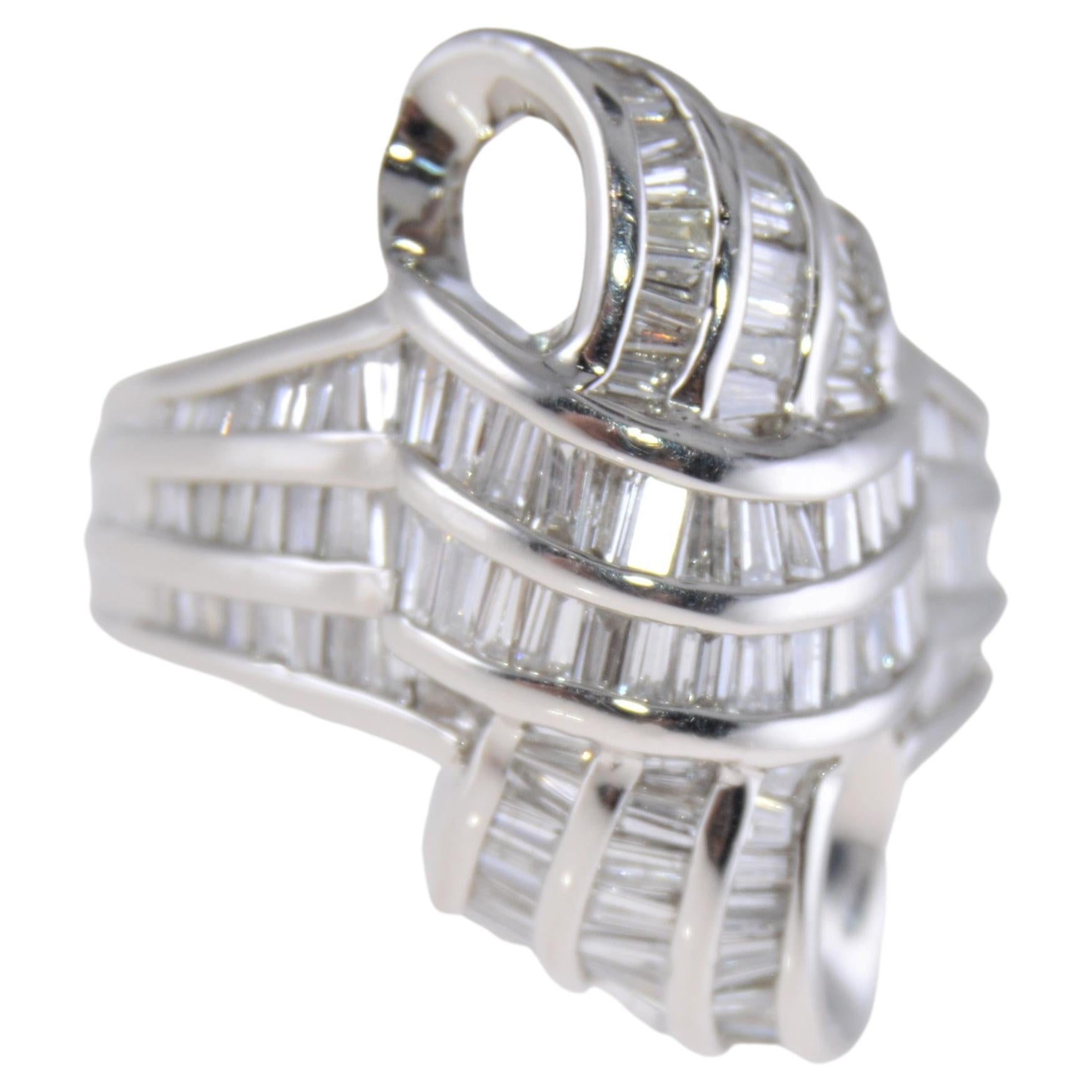 Whimsical Platinum Domed Cocktail Ring with Baguette Diamonds 3.60ctw For Sale