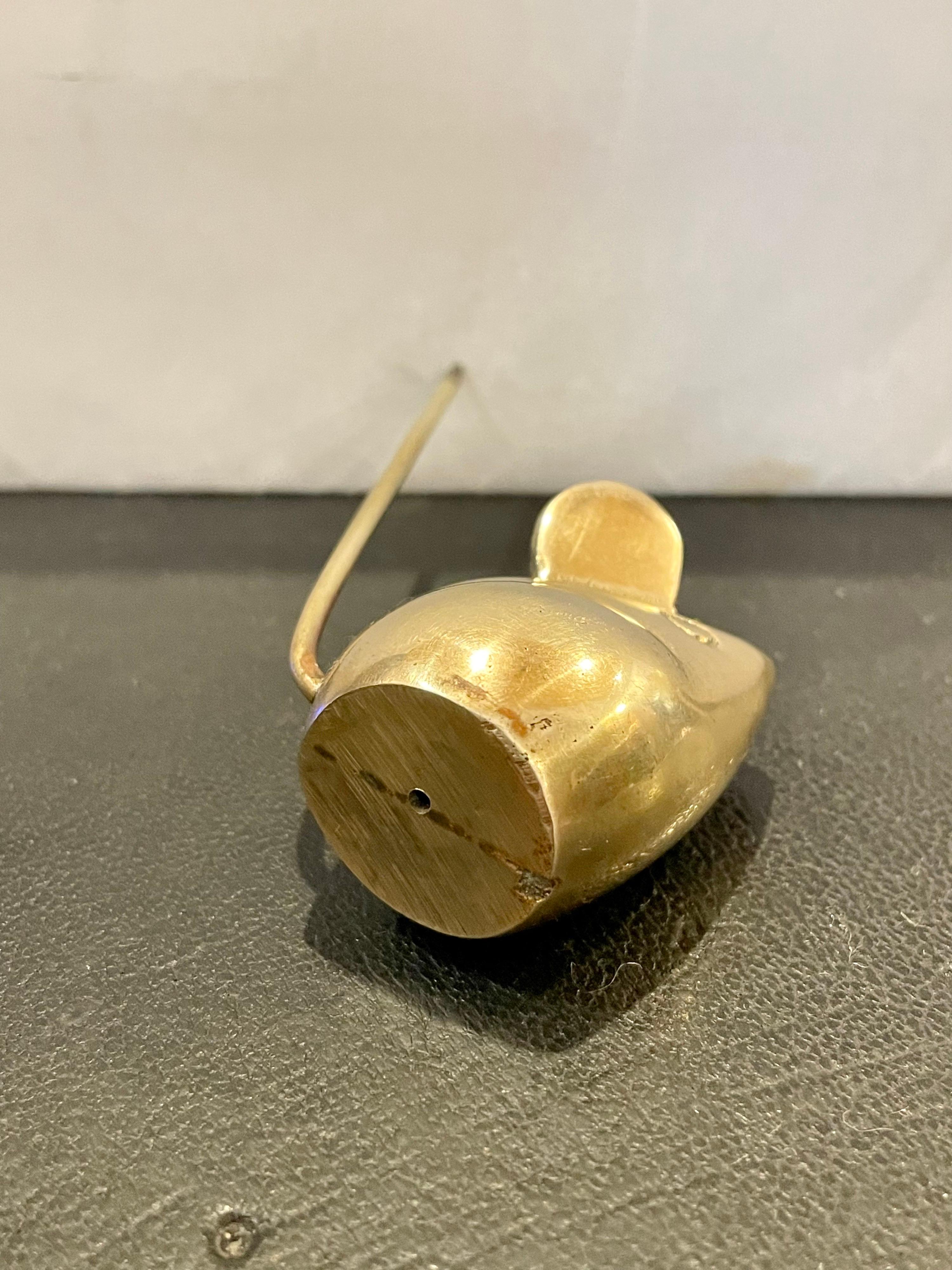 North American Whimsical Polished Brass Mouse Petite Sculpture For Sale