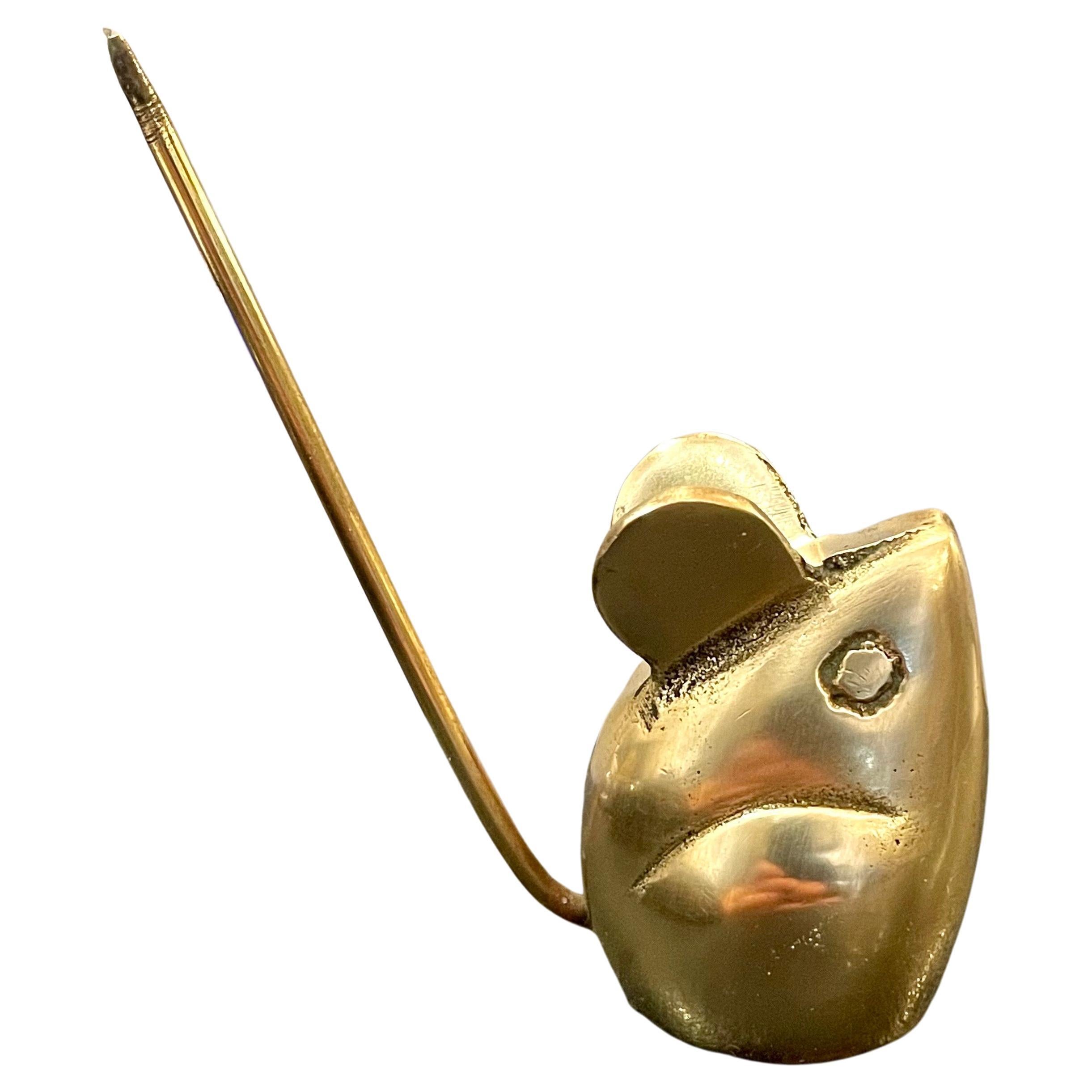 Whimsical Polished Brass Mouse Petite Sculpture For Sale