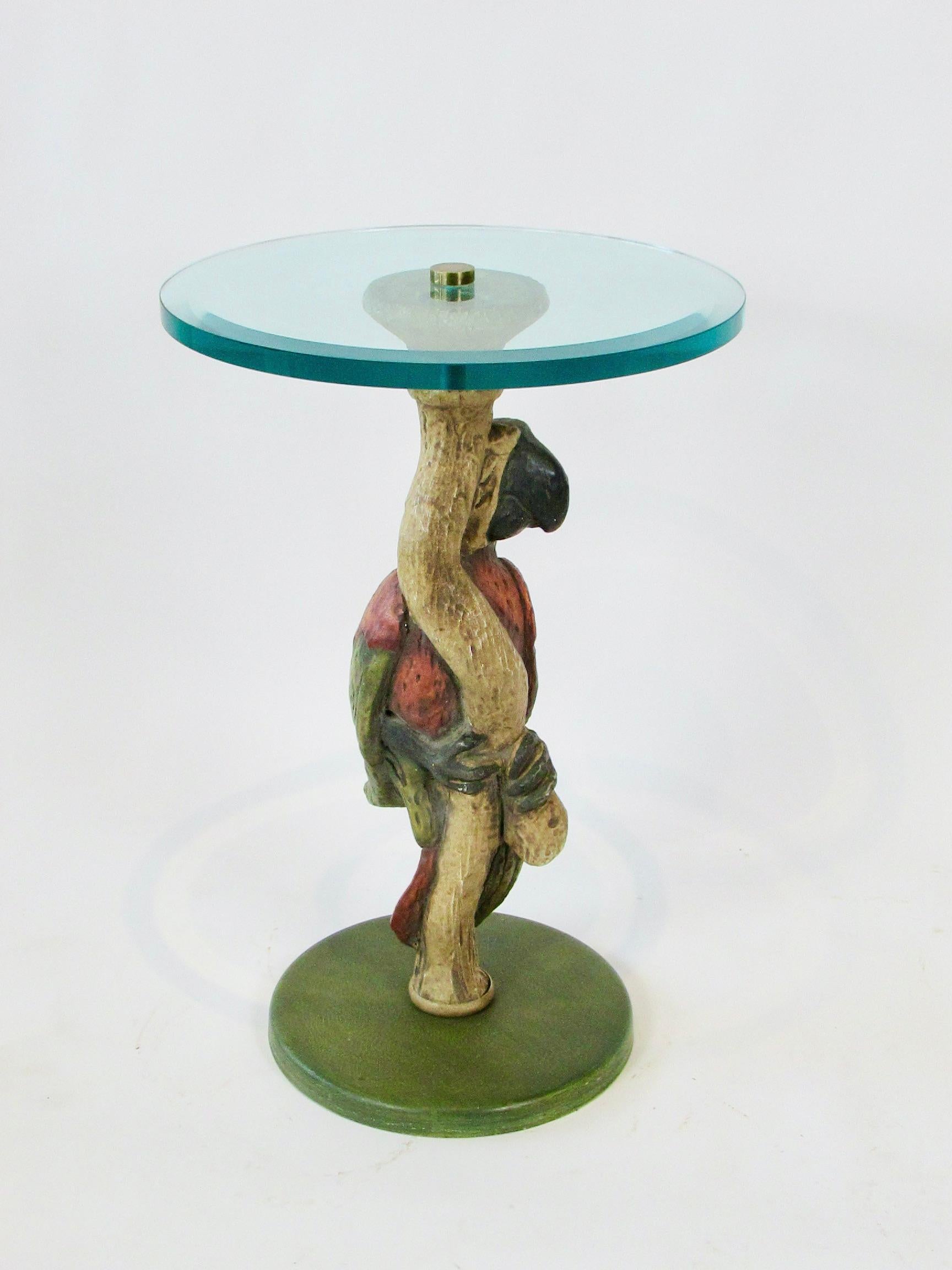 Whimsical Polly Want a Table Bevel Glass on Parrot Base Style of Maitland Smith For Sale 2