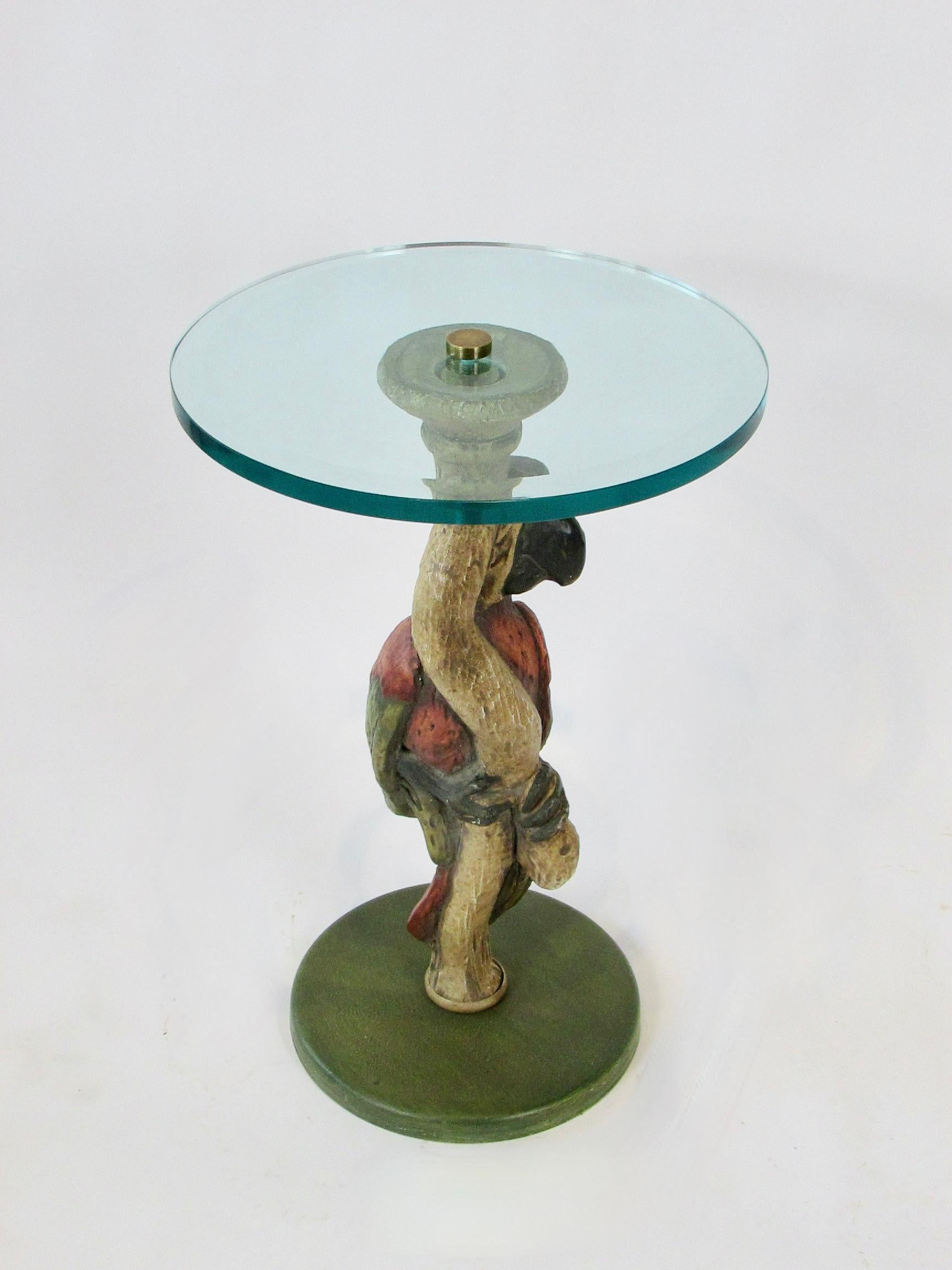 Whimsical Polly Want a Table Bevel Glass on Parrot Base Style of Maitland Smith For Sale 3